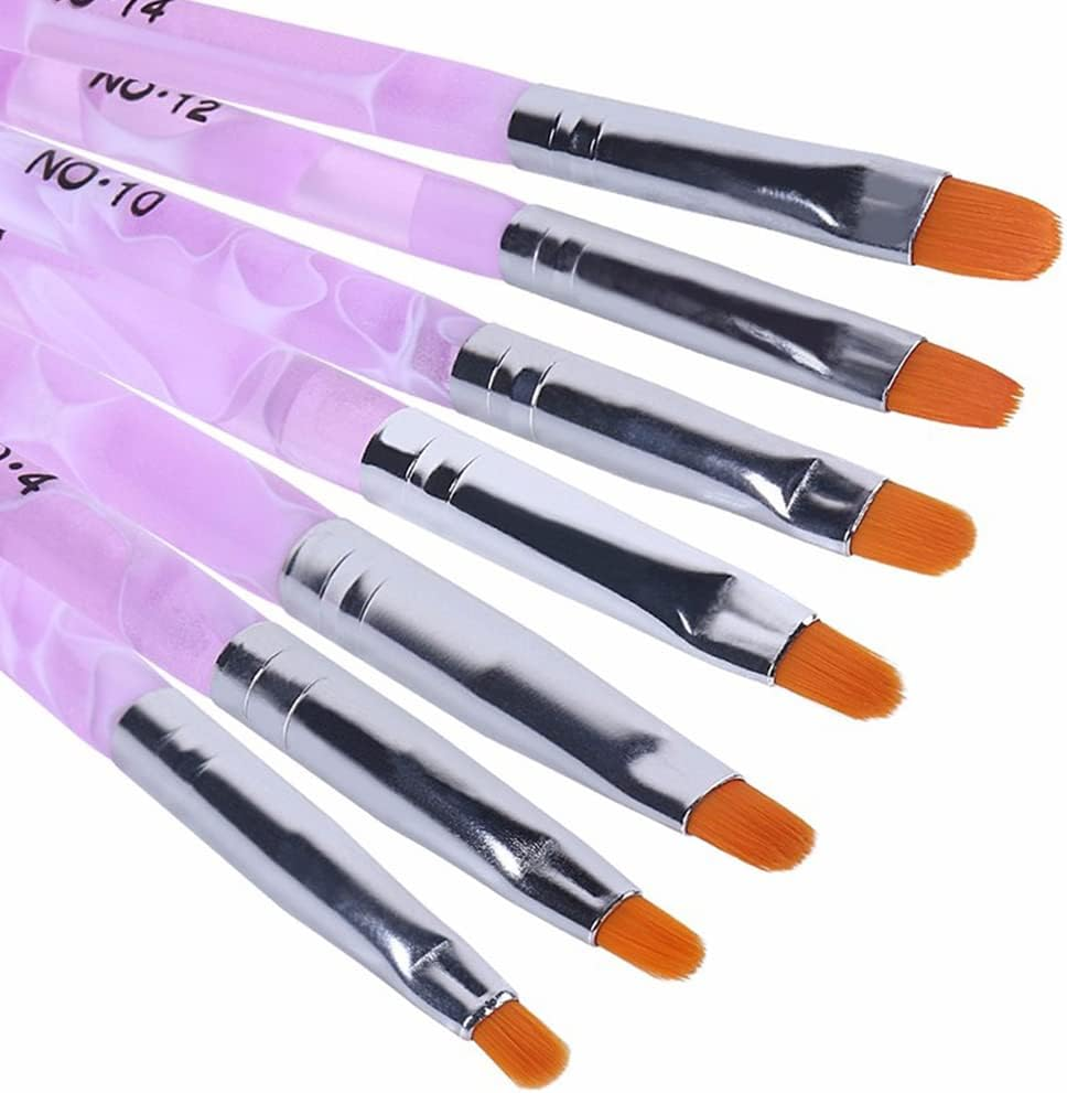 7Pcs round Head UV Gel Nail Acrylic Brush Hair Good for Starter Pen Size No.2-14 image number 4