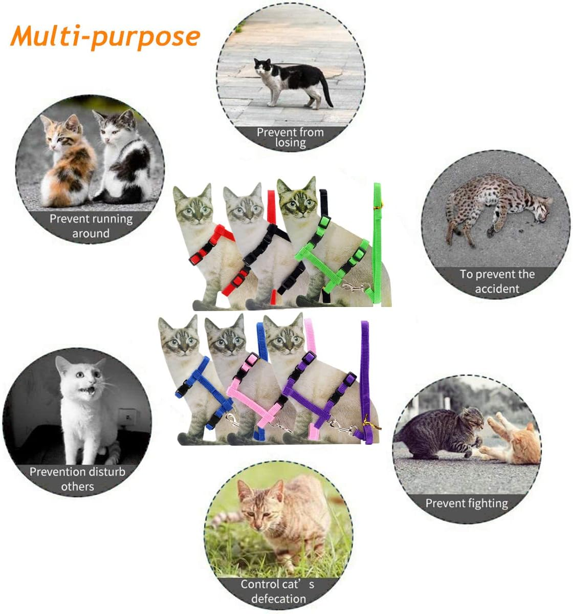 2 Pack Cat Harness and Leash, Adjustable Comfortable Nylon Pet Strap Collar with Leash, Escape Proof Safety Rope Leads Chest Strap for Kitten Puppy Rabbits Walking Training (Black & Red) image number 5