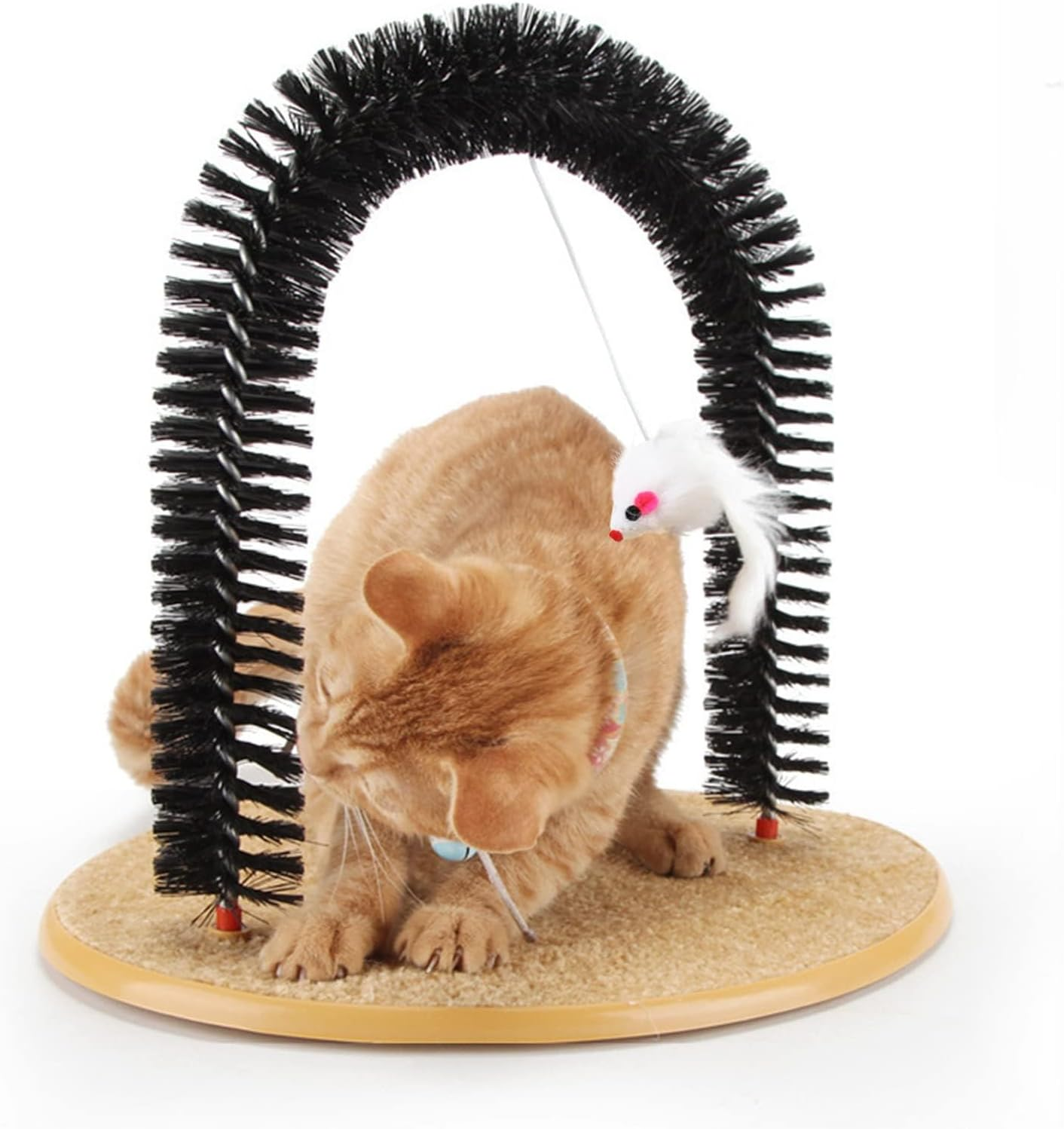 Cat Self Grooming Brush and Massager with Scratching Board Arch Rubbing Posts for Indoor Cats Hair Shedding Control Face Head Grooming Includes Cute Kitten Toy image number 1