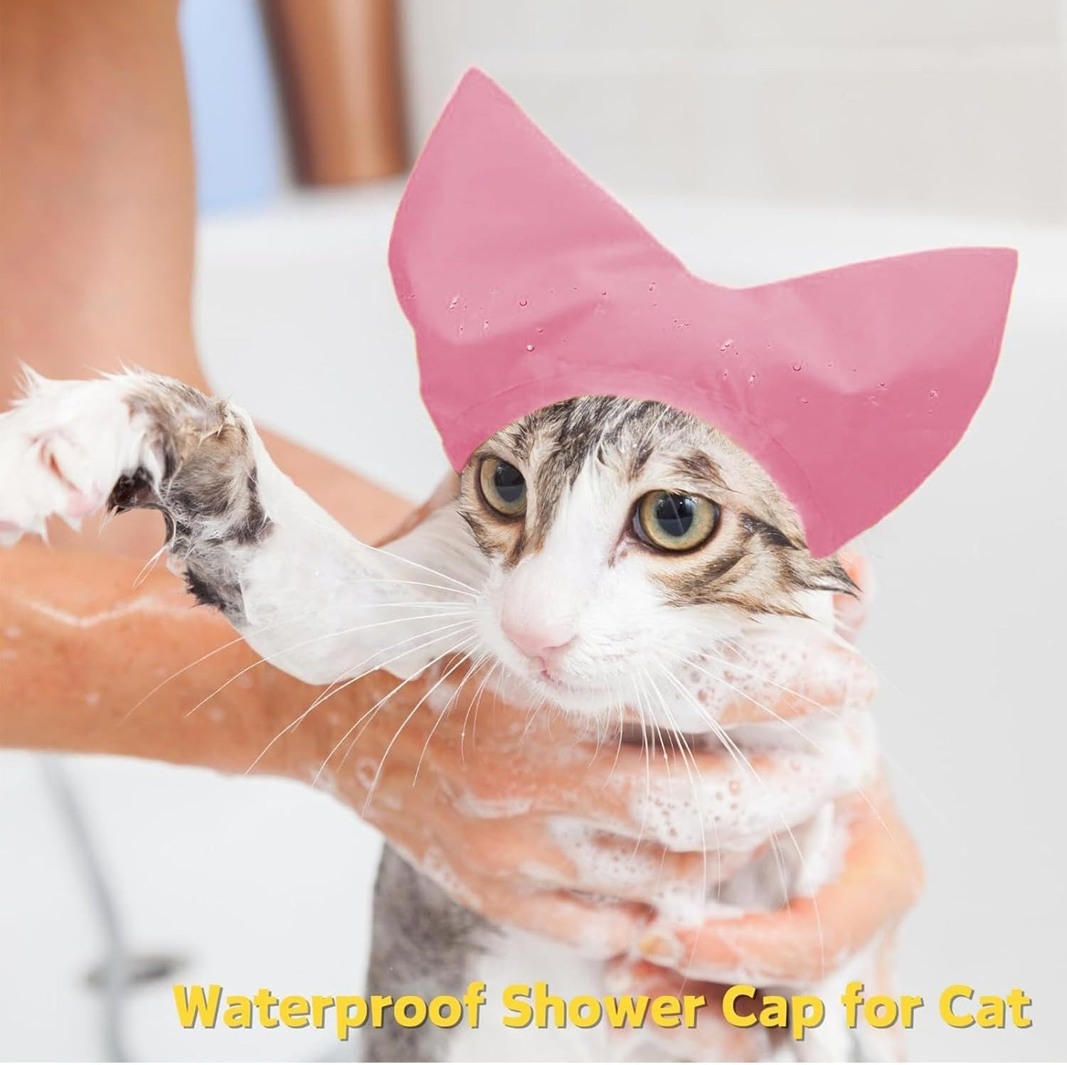 Shurzzesj Dog Shower Cap - Bathing Cap Adjustable Shower Hat Dog Ear Cover - Head Wrap Oxford Cloth, Pet Supplies Waterproof Ear Protection, Grooming Bathing Supplies - Pink image number 5