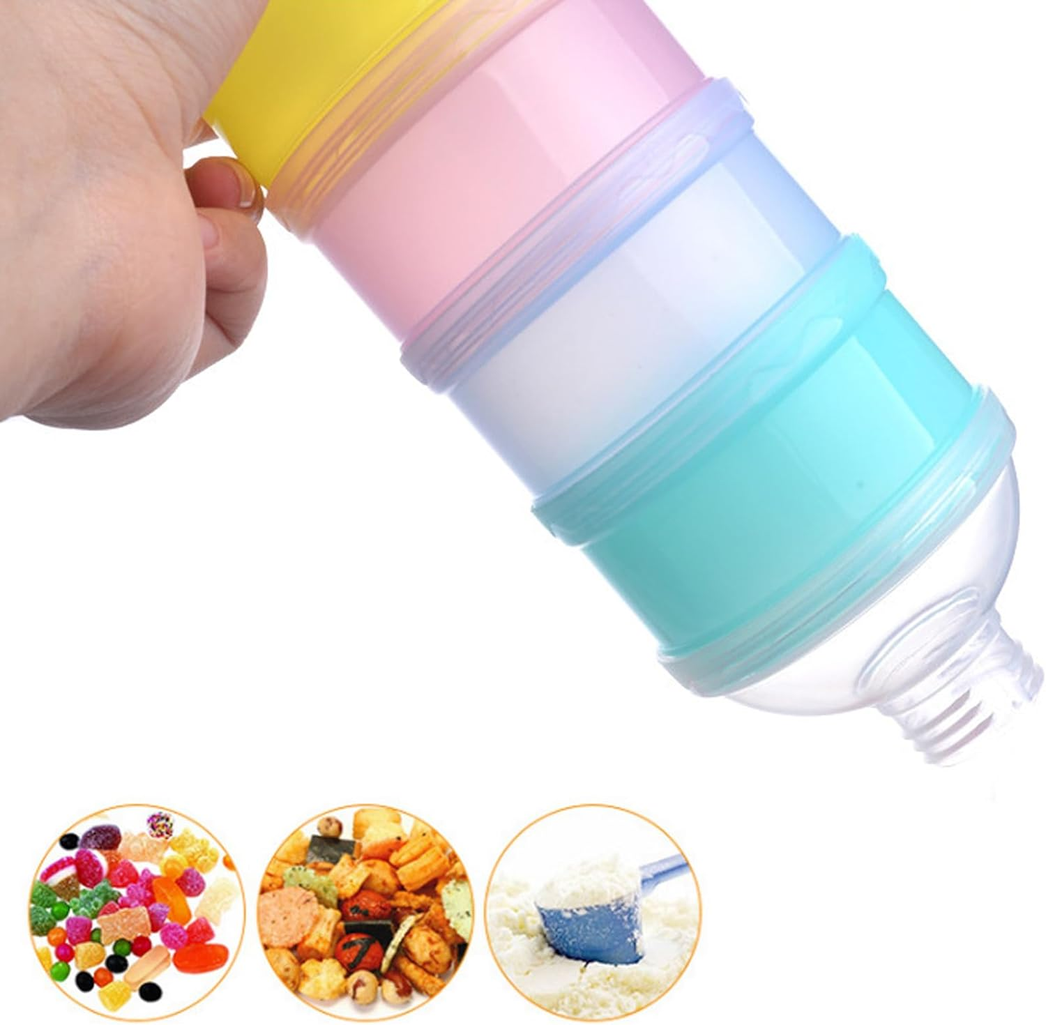 2 PCS 4 Layers Baby Milk Powder Dispenser, Milk Powder Pots,Food Storage Tank, Candy Storage Tank, Formula Dispenser Portable Milk Powder Formula Dispenser Container Pot Box Milk Cans Snack Storage Box for Travel (Four-Color) image number 4