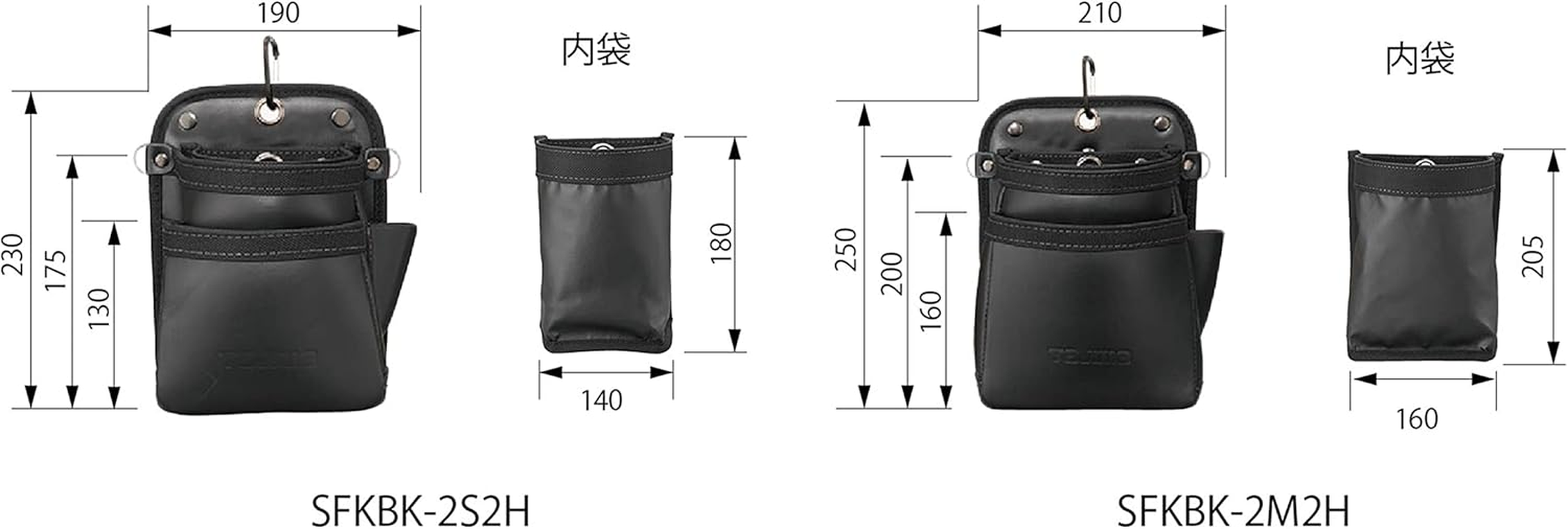 Tajima SFKBK-2M2H Removable Waist Bag, 2 Tiers, Twin Hook, Genuine Leather image number 6