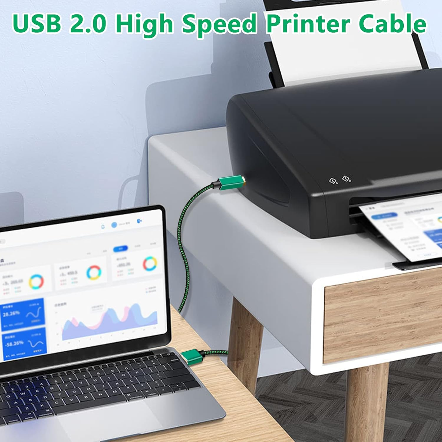 Printer Cable 3M, USB a to Type B Braided High Speed Data & Power Cord 2.0 Long Midi Replacement Cable for Printer/Midi Keyboard Piano DJ Controller/Computer Laptop and More image number 5