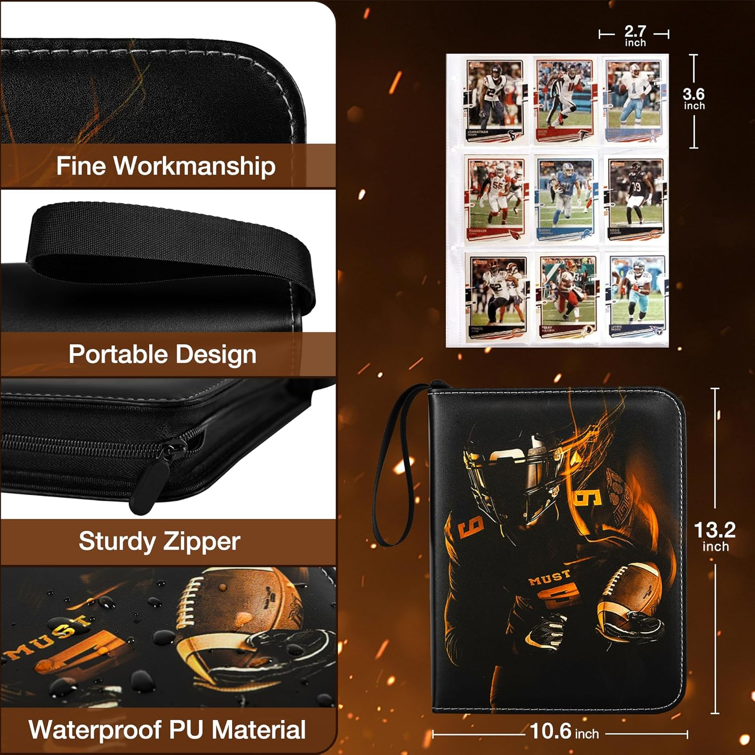 RONMONG Football Card Binder,2024 Sports Trading Card with Sleeves Holder Album,990 Pockets Rugby Card Holder Sheets Display Storage Protectors for Collectors Boys and Girls Gift