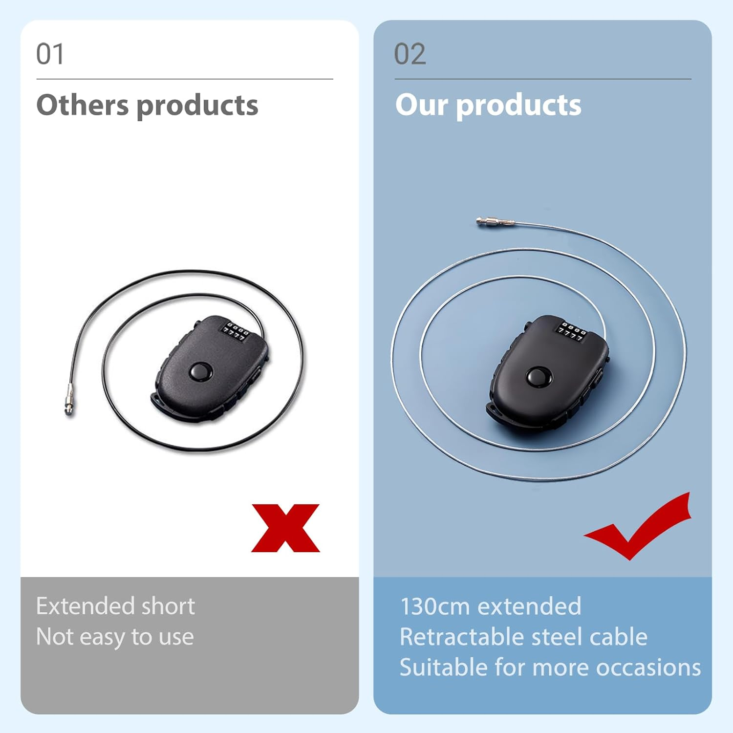 Checkzed 4-Digit Combination Padlock with Flexible Cable, Mini Heifer-Shaped Lock for Luggage, Suitcase, Laptop, Bike, Stroller, Toolbox, Locker, Safety Pad Lock for Travel Security image number 5