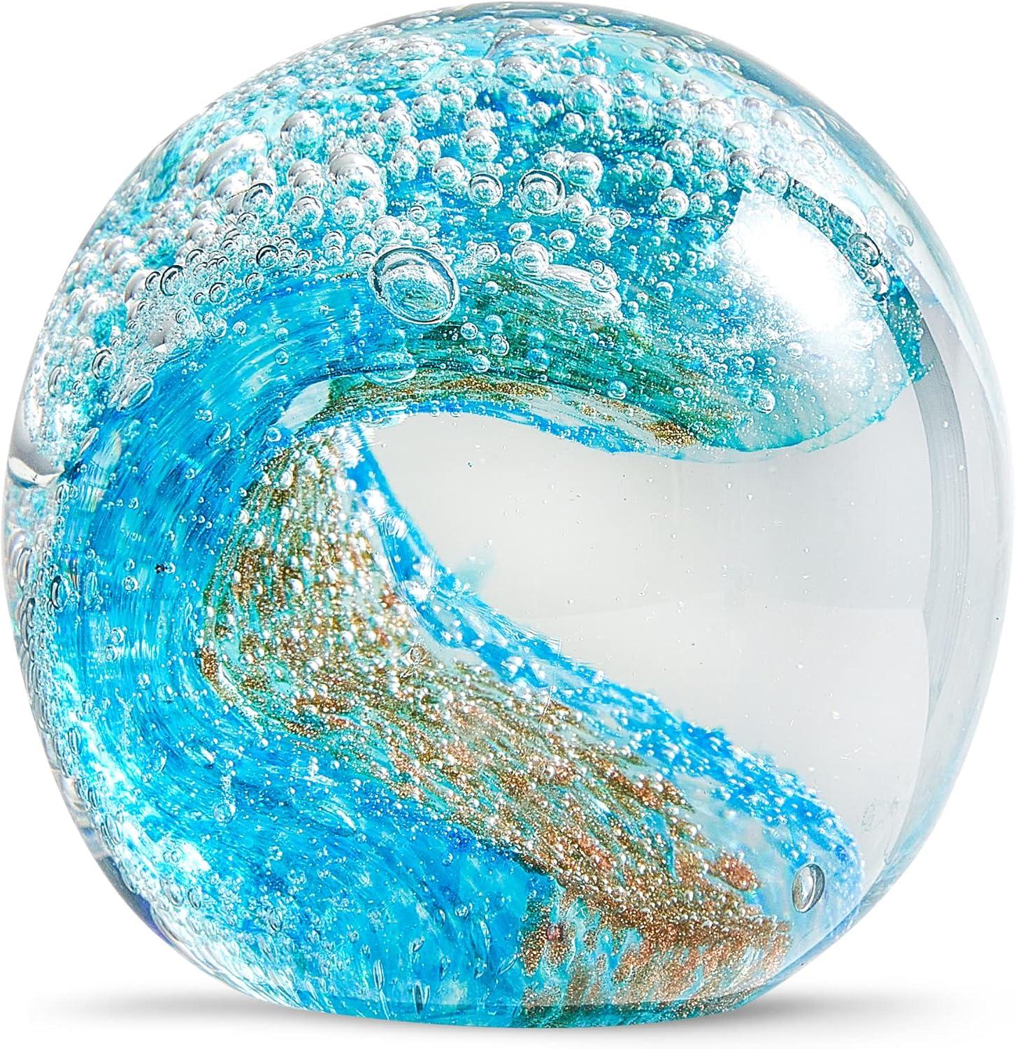 EUSTUMA Hand Blown Glass Figurines Ball Ocean Waves,Paperweight Glass Ball,Home Decor Collectible,Aquarium Decor,Office Decor Ocean Lovers