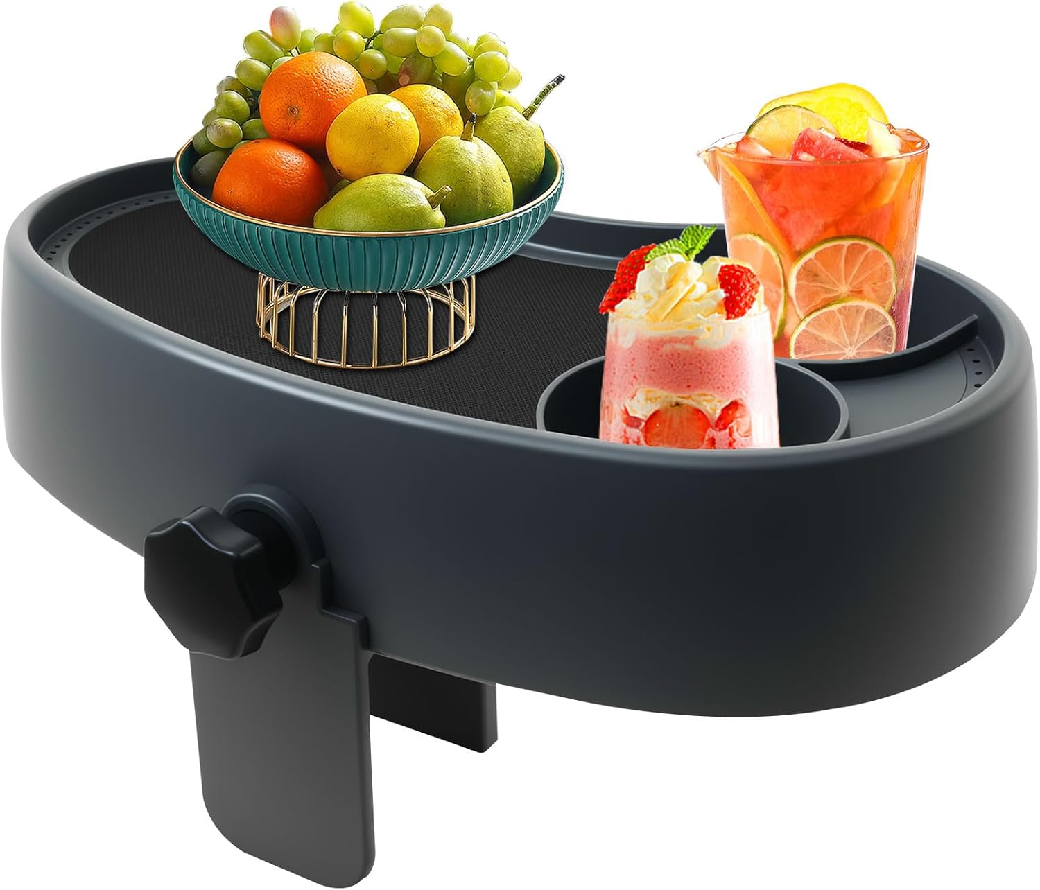 Hot Tub Table Tray with 2 Cup Holders Adjustable Aboveground Bathtub Tray Clamps to Side of Aboveground Bathtub with Wall Thickness of 2.4'' to 7.5'' image number 2