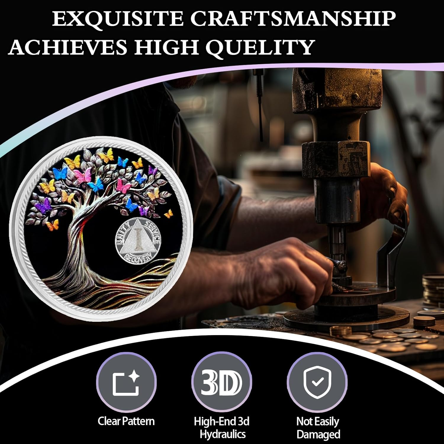 1 Year Sobriety Coin Butterfly Tree of Life AA Chips and Medallions Sobriety Recovery Chip Sober Token Sobriety Gifts for Men Women Celebrating Alcoholics Anonymous Recovery