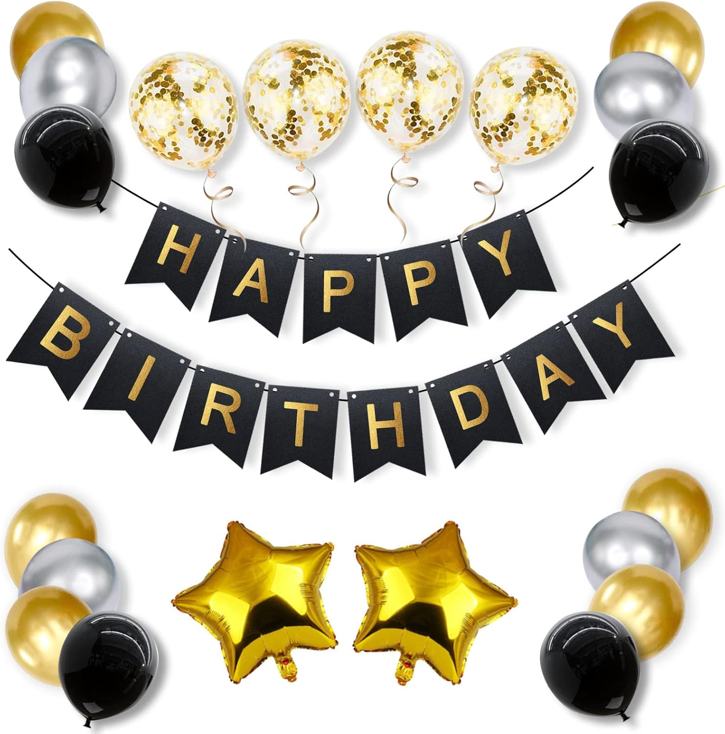 Happy Birthday Balloons,Aluminum Foil Banner Balloons for Birthday Party Decorations and Supplies -Gold