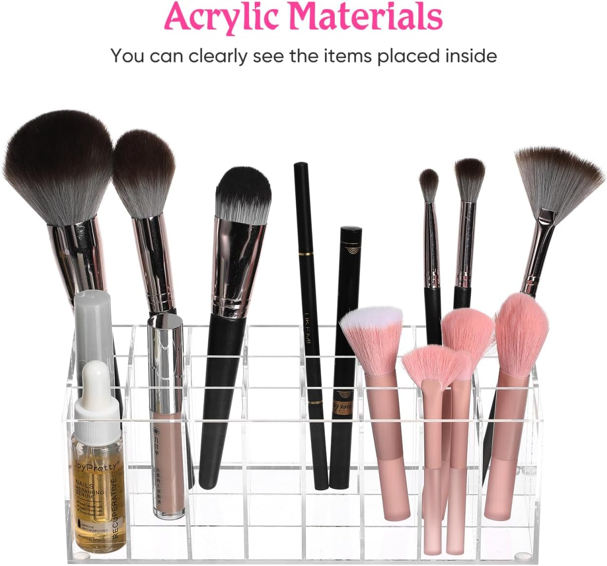 Mipcase 24-Slot Acrylic Lipstick Organiser, Clear Makeup Storage Display Stand for Vanity Countertop, Cosmetic Holder for Lip Gloss, Brushes, Mascara, Eyeliners (Transparent) image number 3