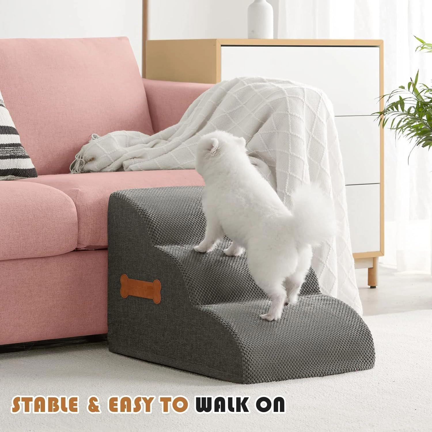 3-Tiers Dog Stairs Ramp for Beds Couches Extra Wide Pet Steps with Durable Non-Slip Waterproof Fabric Cover, Dog Slope Stairs for Small Dogs and Cats or Pets Friendly image number 3