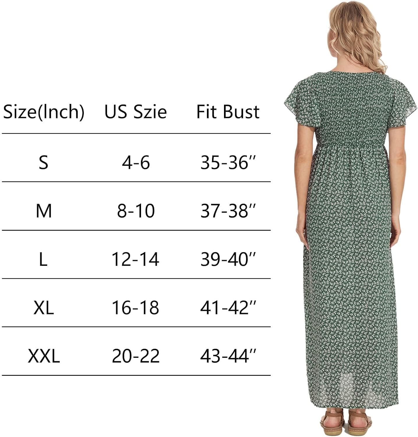 Floral Print V Neck Maternity Dress, Photoshoot Baby Shower Flutter Sleeve Smocked Boho Split A-Line Maxi Dresses image number 2