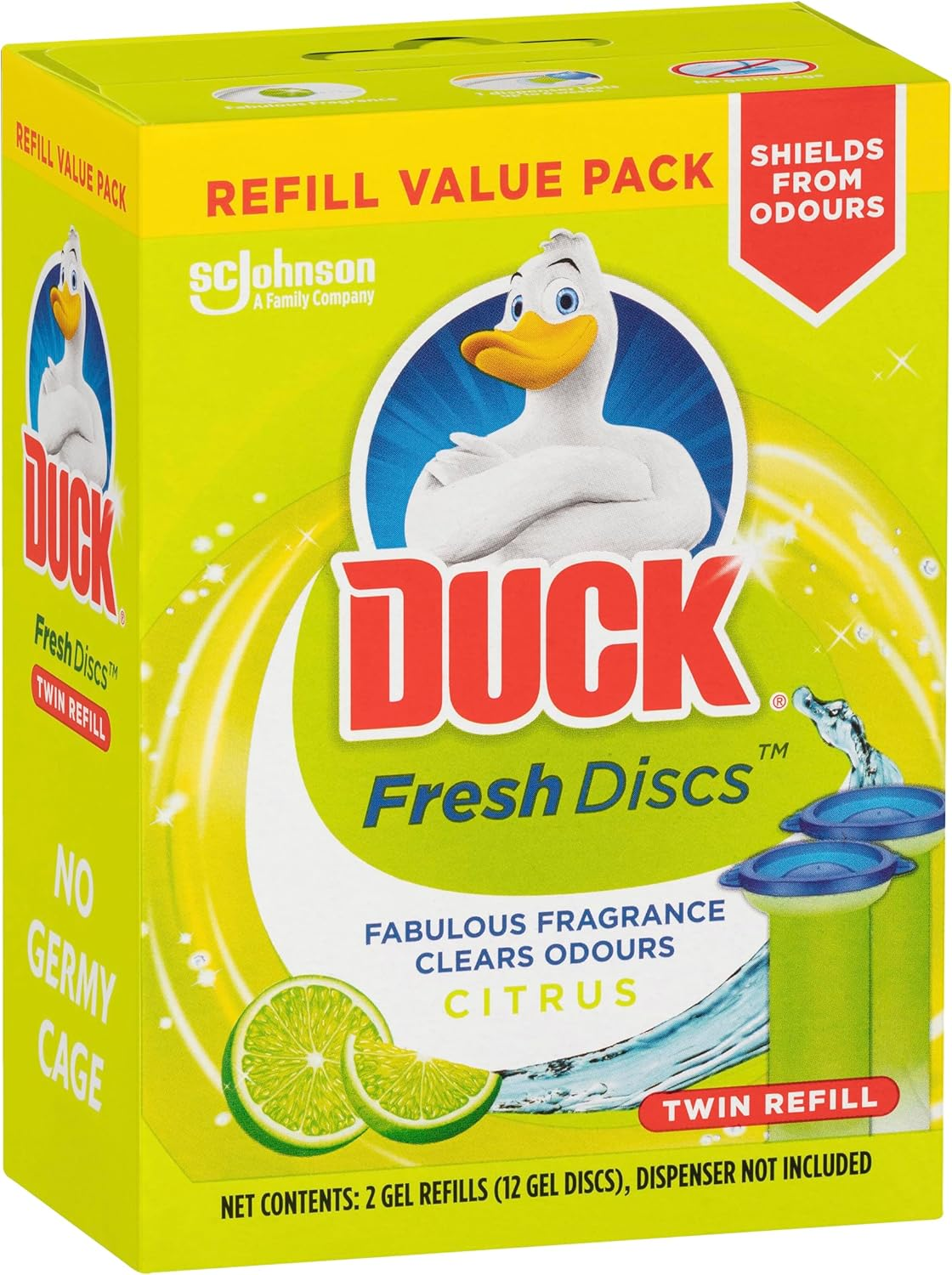Duck Fresh Discs Twin Refill Toilet Bowl Cleaner, Citrus Scent, Disc Gel Refill with 12 Toilet Discs, 2 X 36Ml Tubes