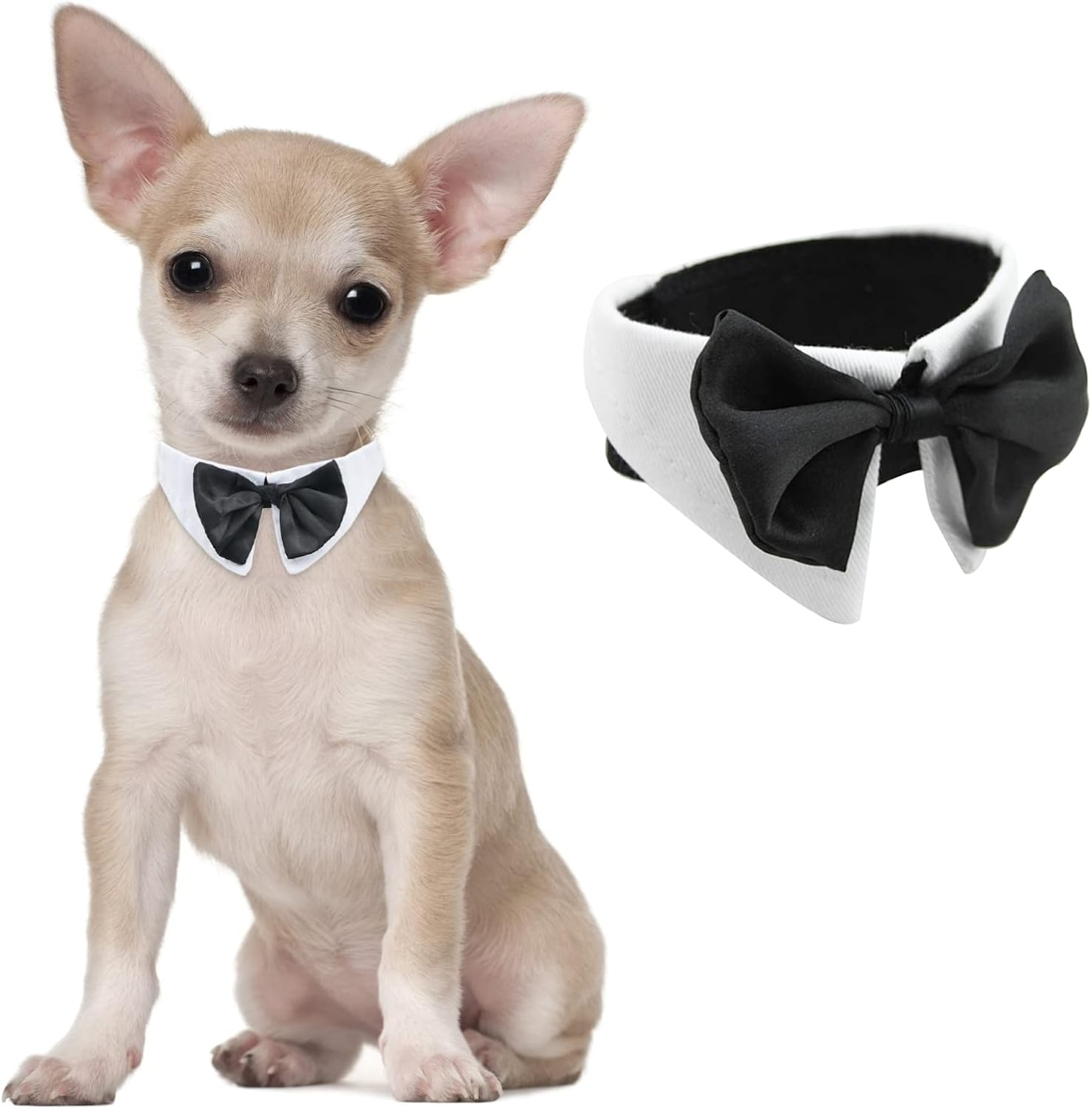 HACRAHO Formal Dog Bowtie Collar, White, X-Large, Cotton, Adjustable, 29-31 Inches, Wedding, Party, Accessory