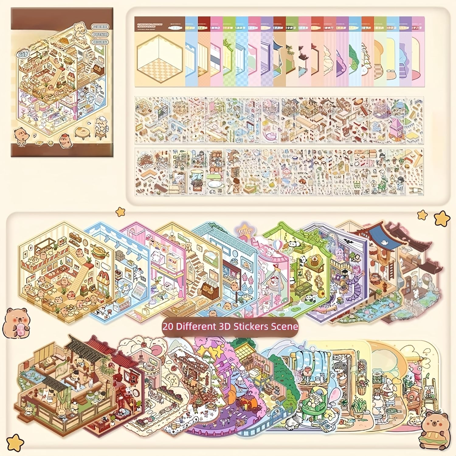 20 Set DIY 3D Sticker Scene Collection Book,Fun DIY House Stickers for Kids Make Your Own Warm Home,Cake Shop,Burger Shop,Therapy for Adult for Relief Stress Pass the Time image number 5