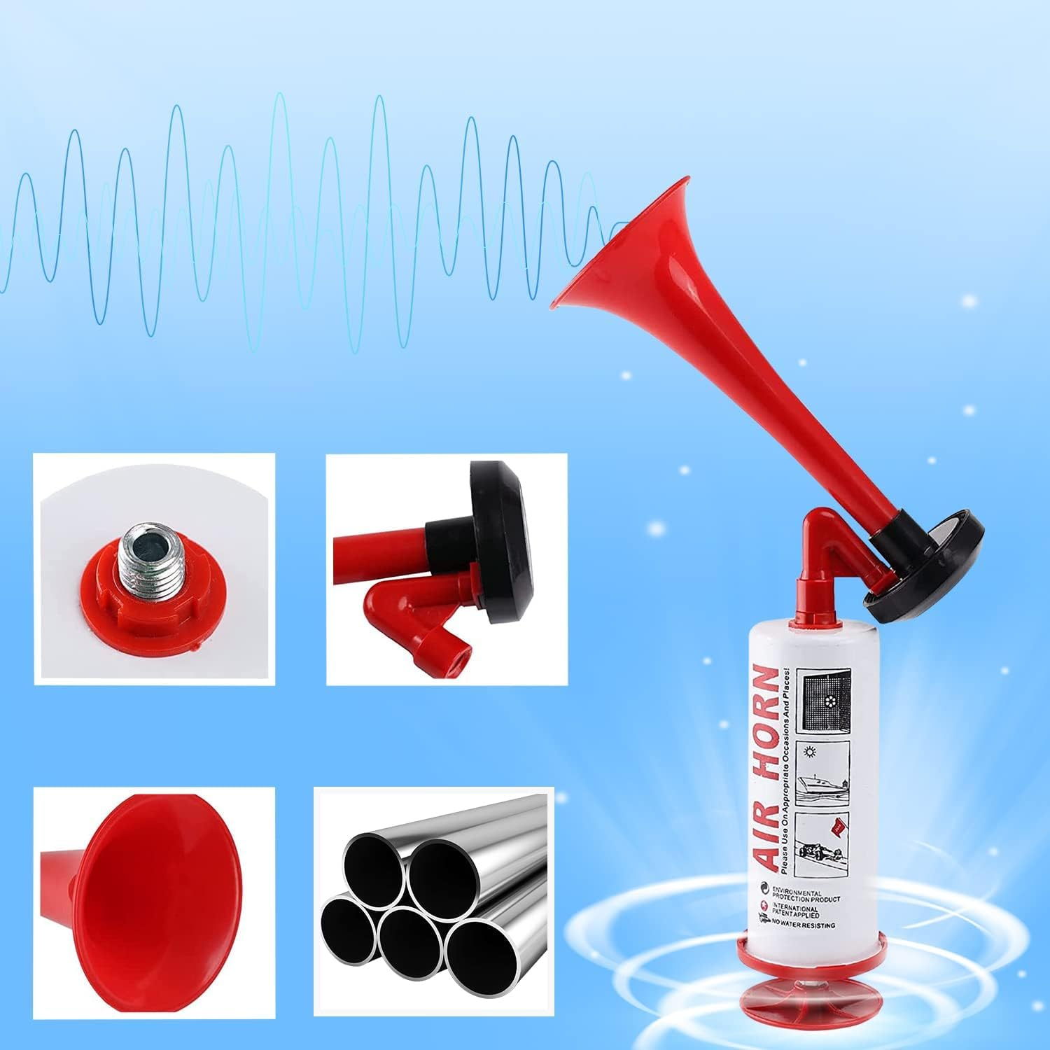 Portable Air Horn Pump Air Horn for Bear Dog Aluminum, ABS Loud Sound Hand Held Signal Horn Reusable Signal Safety Alarm Horn for Boating, Sports Events, Birthday Parties. image number 5