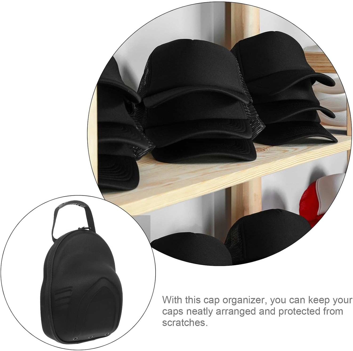 CONGARTENO Travel Baseball Hat EVA Storage Bag with Smooth Zipper Portable Cap Organizer Box for Baseball Caps Anti-Deformation Hat Case for Travel Reusable Protective Holder image number 3