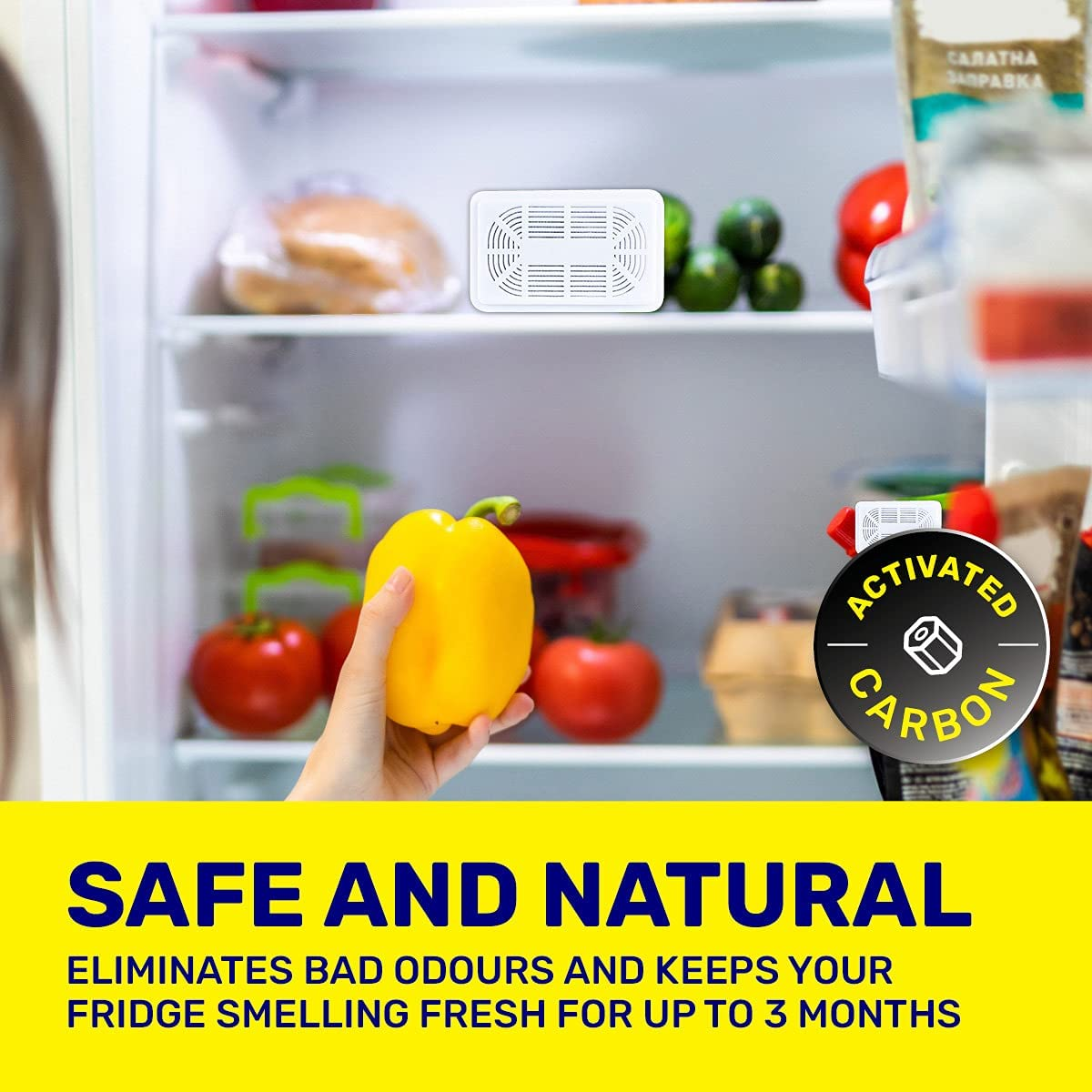 [4PCE] Xtra Kleen Carbon Fridge Deodorant, Activated Charcoal for Long-Lasting Performance, Eliminate Fridge Odors for Fresh and Clean Food Storage