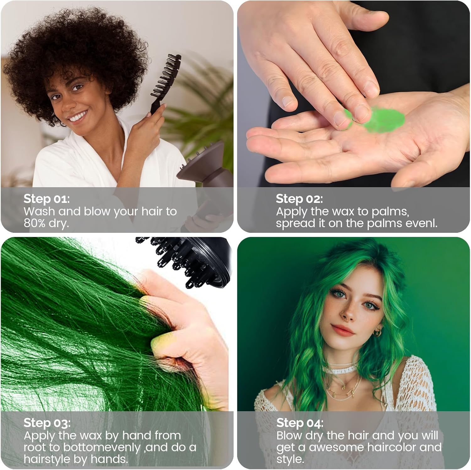 Green Hair Wax Colour, SOVONCARE Temporary Hair Colour Wax Natural Instant Hairstyle Cream for Women & Men Party, Cosplay, Halloween, 4.23 Oz (Green) - Orange image number 2