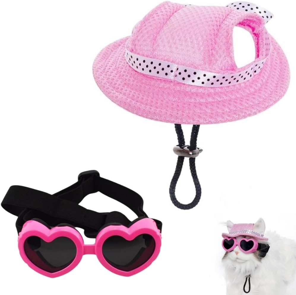 Dog UV Protection Set, Adjustable Baseball Cap with Ear Holes, Sunglasses, Visor Sunbonnet, for Small Dogs and Puppies (Medium) image number 3