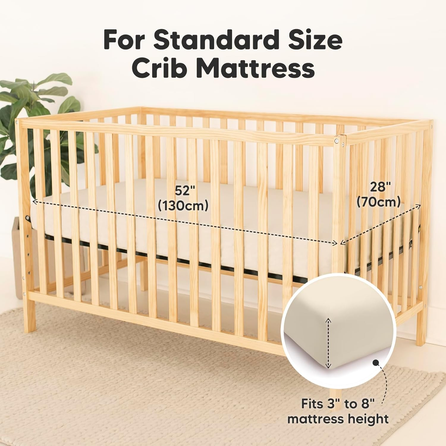 Waterproof Crib Sheets for Boys, Girls - 2-Pack Bamboo Fitted Cot Sheet, Waterproof Mattress Protector, Baby Cot Sheets Neutral, Cot Mattress Sheet, Toddler Bed Sheets, Baby Sheets (Ecru) image number 5