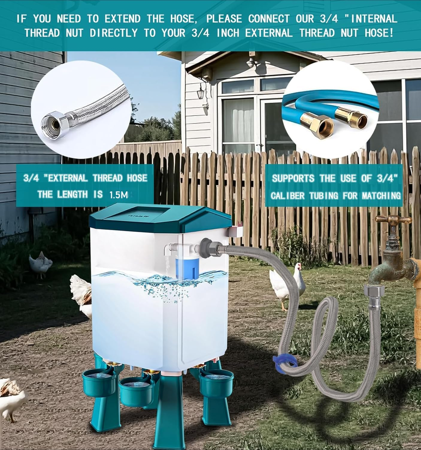AMEIJIE Automatic Chicken Waterer and Feeder Set, 7L Poultry Waterer and 8KG Chicken Feeder with Smart Design for Coops, Ducks, and Chickens image number 2