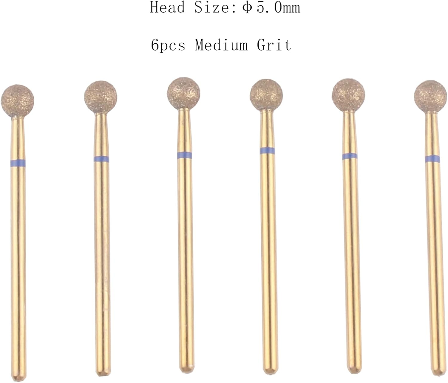 MZCMSL 6Pcs Pro Diamond Ball Bits 5.0Mm, Cuticle Drill Bit Set for Russian Manicure, 3/32 Shank Efile Bit (Medium) image number 3