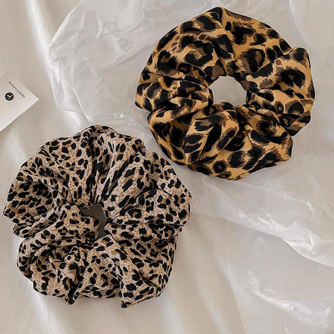 YUZNA 2 X Hair Bands for Women Strong Hold Extra Large Scrunchies for Thick Hair (Leopard Pattern)