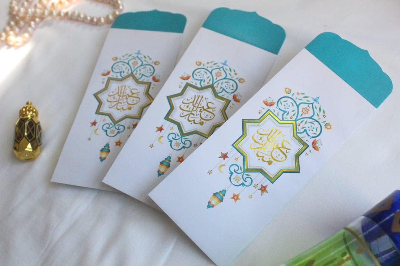 Confetti! (Pack of 10) Eid Money Envelope for Gifting - Eid Mubarak Ramadan Eidi Envelopes - Lanterns and Motif Gold Foil Design