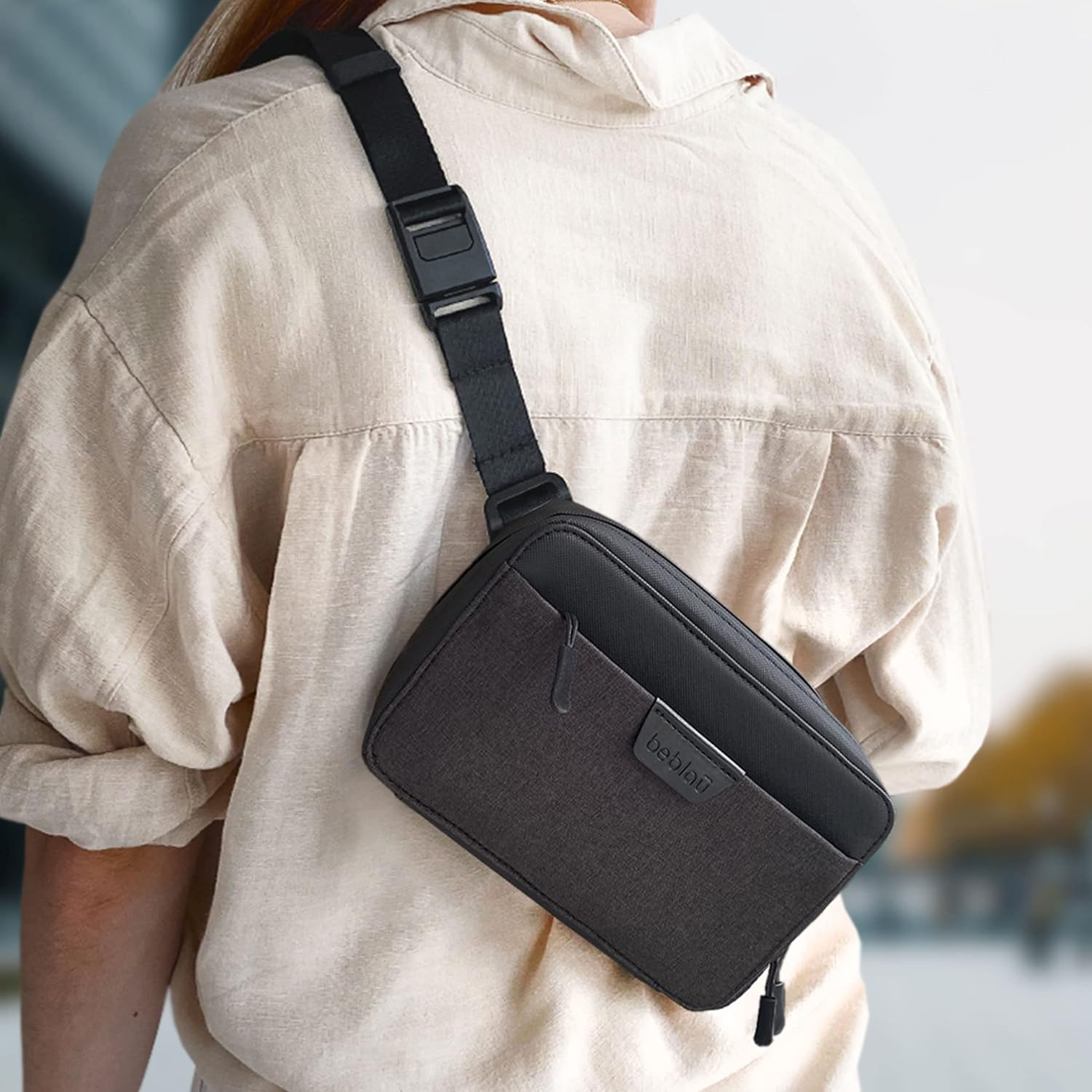 BEBLAU Cross Pouch Organizer W/Adjustable Strap. Premium Travel Tech Kit. Keep Essentials Organized with & Quick Access Pocket Storage. for Phones, Chargers, Cables, SIM Cards, HD, SD, Power Bank. image number 4