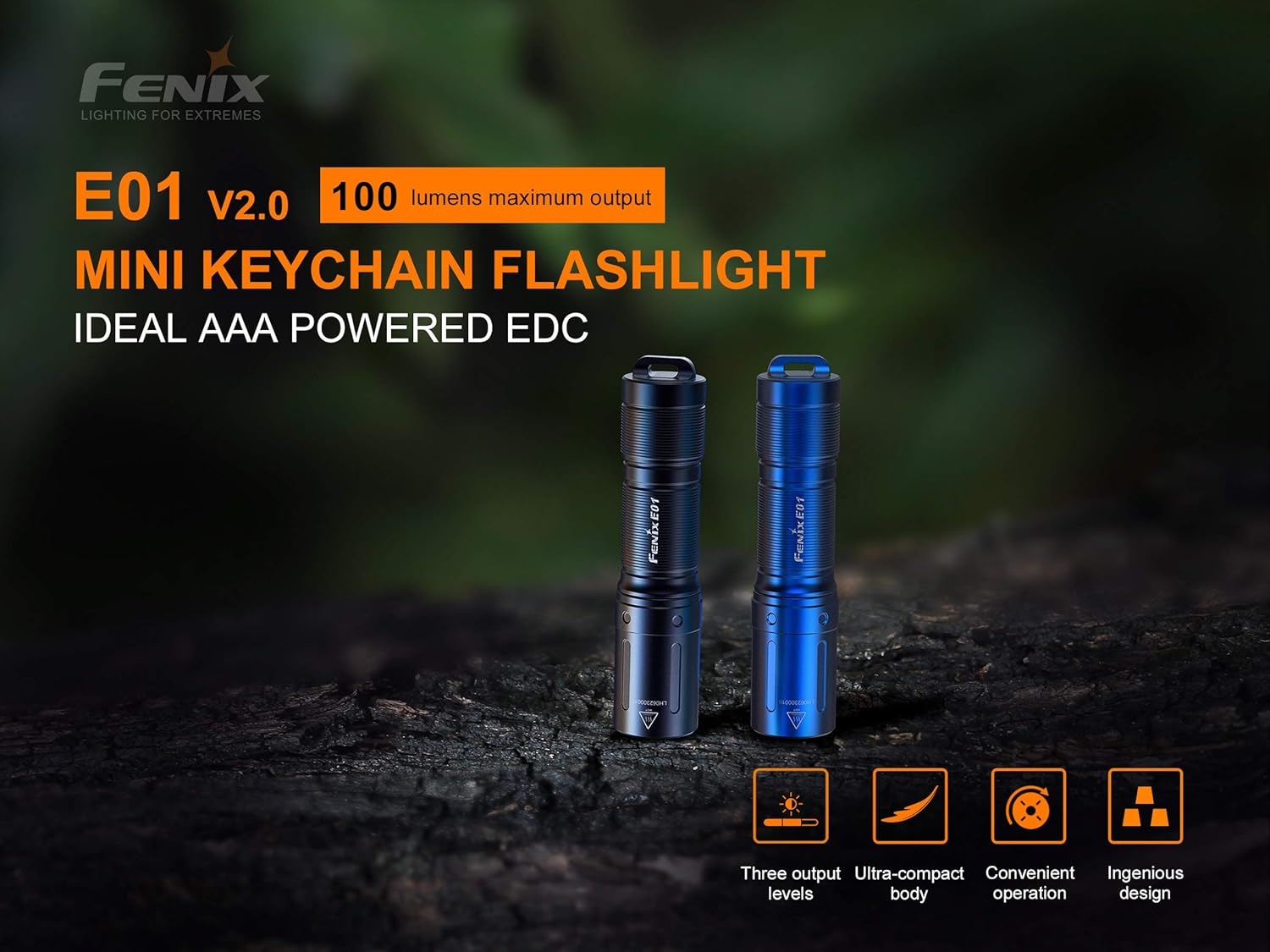 Fenix E01 V2.0 100 Lumen Mini Keychain EDC Torch with 35M Beam & up to 25Hr Runtime&ndash;Ip68 Waterproof LED Torch with 3 Brightness Modes for Camping or Reading Powered by a AAA Battery (Included) image number 1
