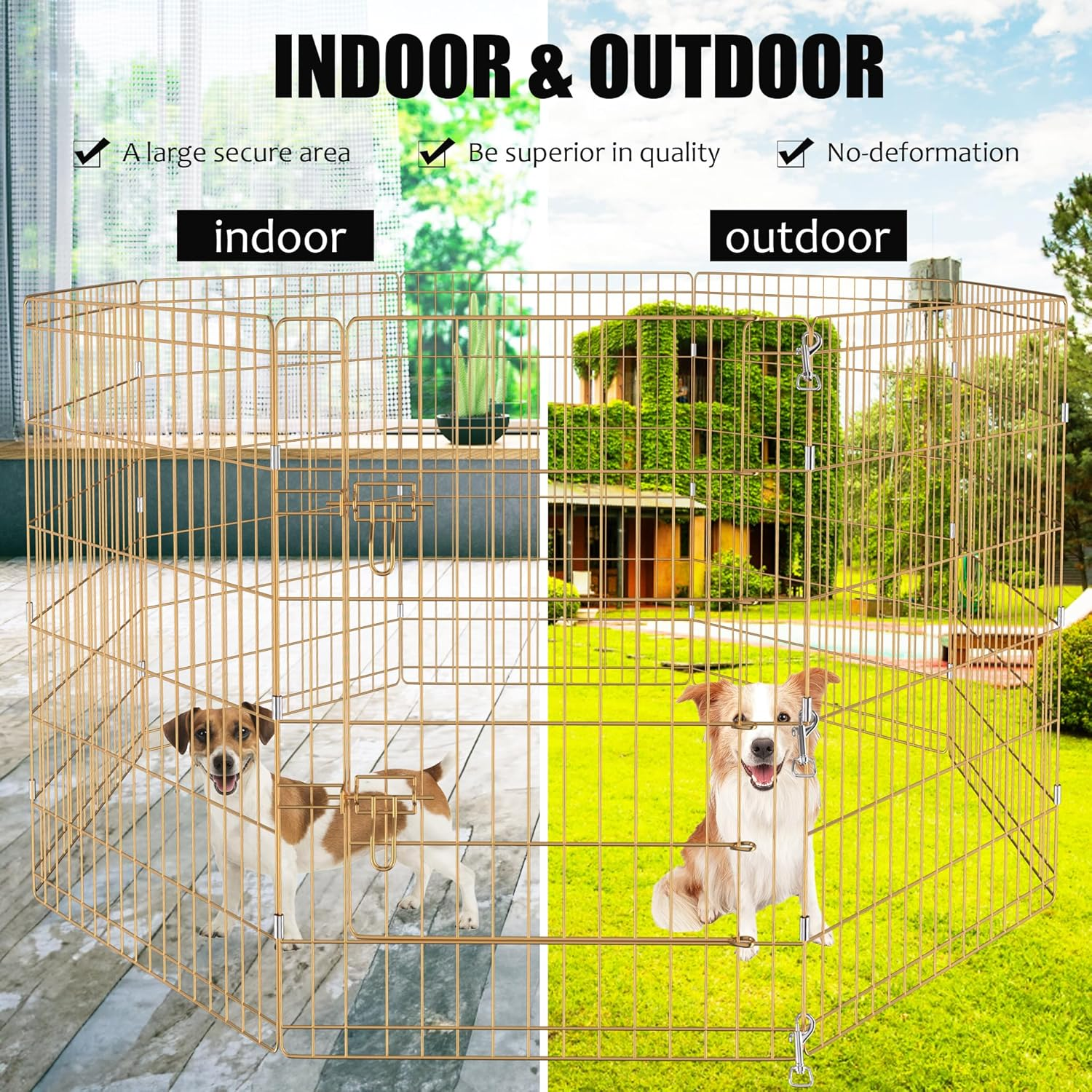 Artmeer Pet Playpen Puppy Kennels Dog Fence Exercise Pen Gate Foldable Dog Crate 8 Panels 36 Inch Options Ideal for Animals Outdoor Indoor (Gold 24''X36'') image number 6