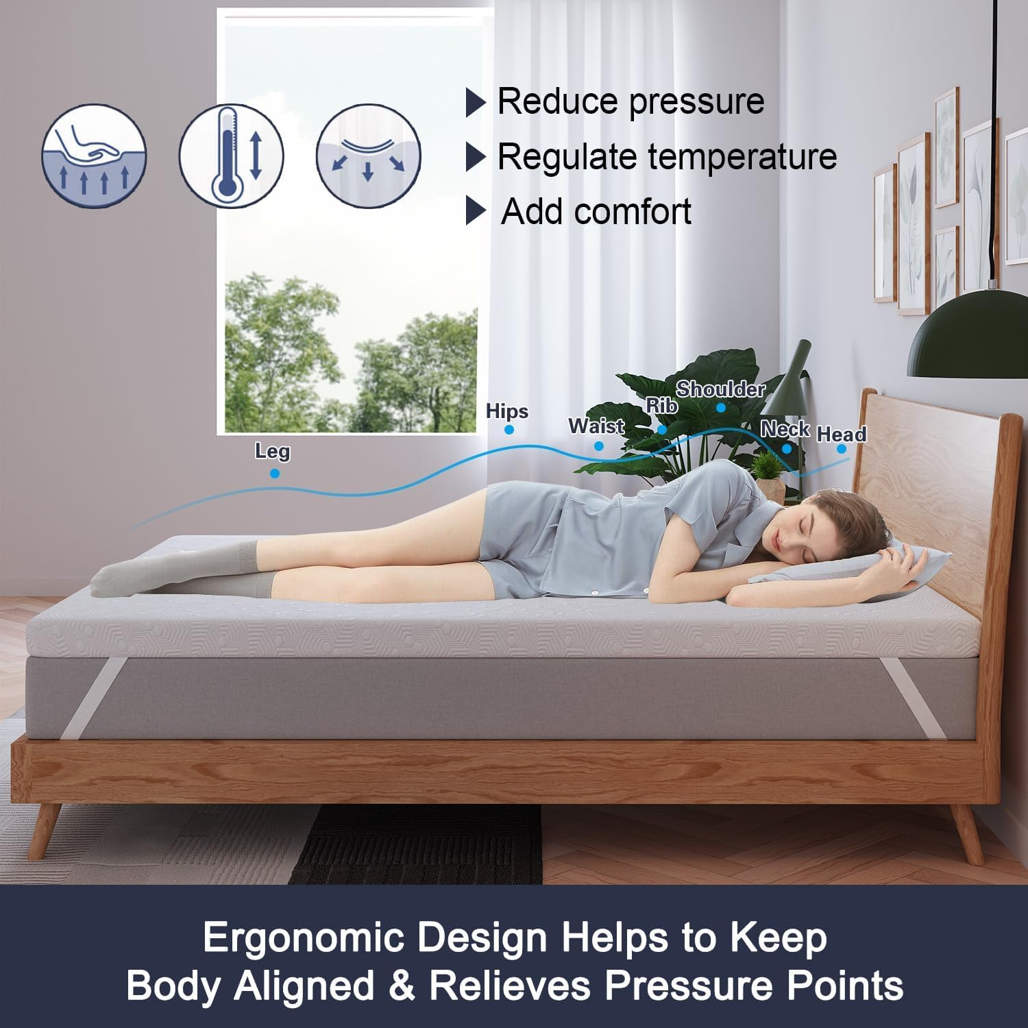 Sweetlove Queen Gel Memory Foam Mattress Topper - Premium Cooling Sleep & Pressure Relief - Non-Slip Design - Removable & Washable Cover - Certipur-Us Certified image number 3