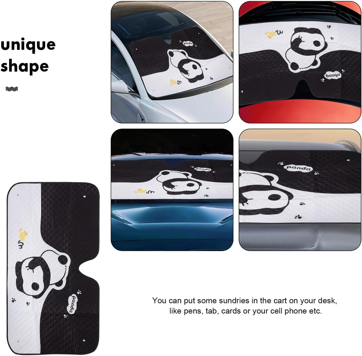 ULTECHNOVO Panda Car Windshield Sun Shade Cute Design Vehicle Sunshade Front Window Uv Protection Summer Heat Blocker Fits Most Cars image number 1