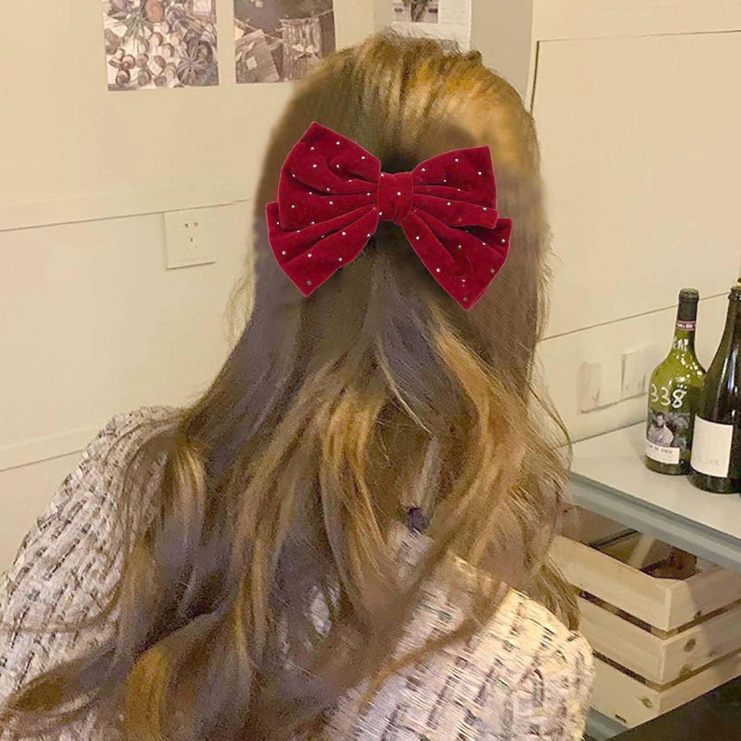 Red Hair Bows for Women Velvet Bow Hair Clips Glitter Crystal Bow Clips Cute Hair Bow Clips French Hair Band Bow Rhinestone Bows Party Prom Wedding Bow Clip