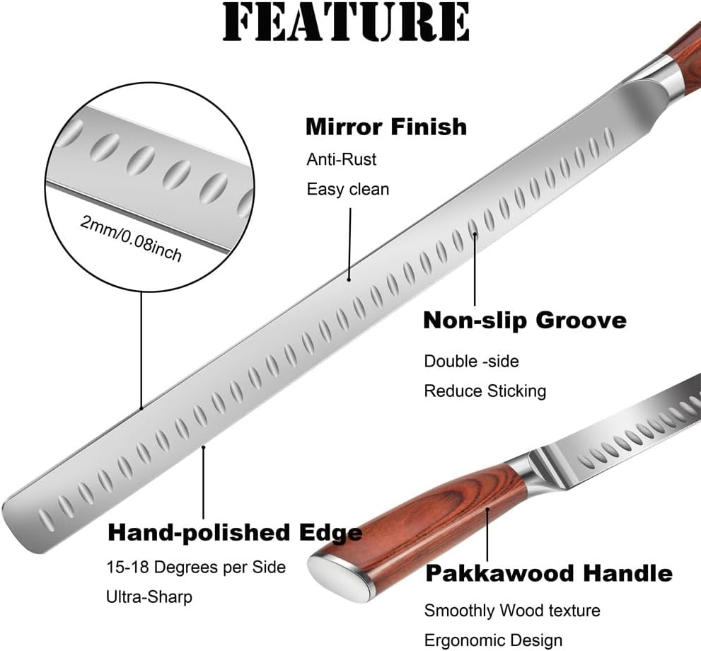 Slicing Carving Knife 12 Inch Brisket Knife Camel Meat Outdoor Kitchen Knife Chef Knives Multipurpose Grilling Camping Cooking Knife BBQ Tool image number 5