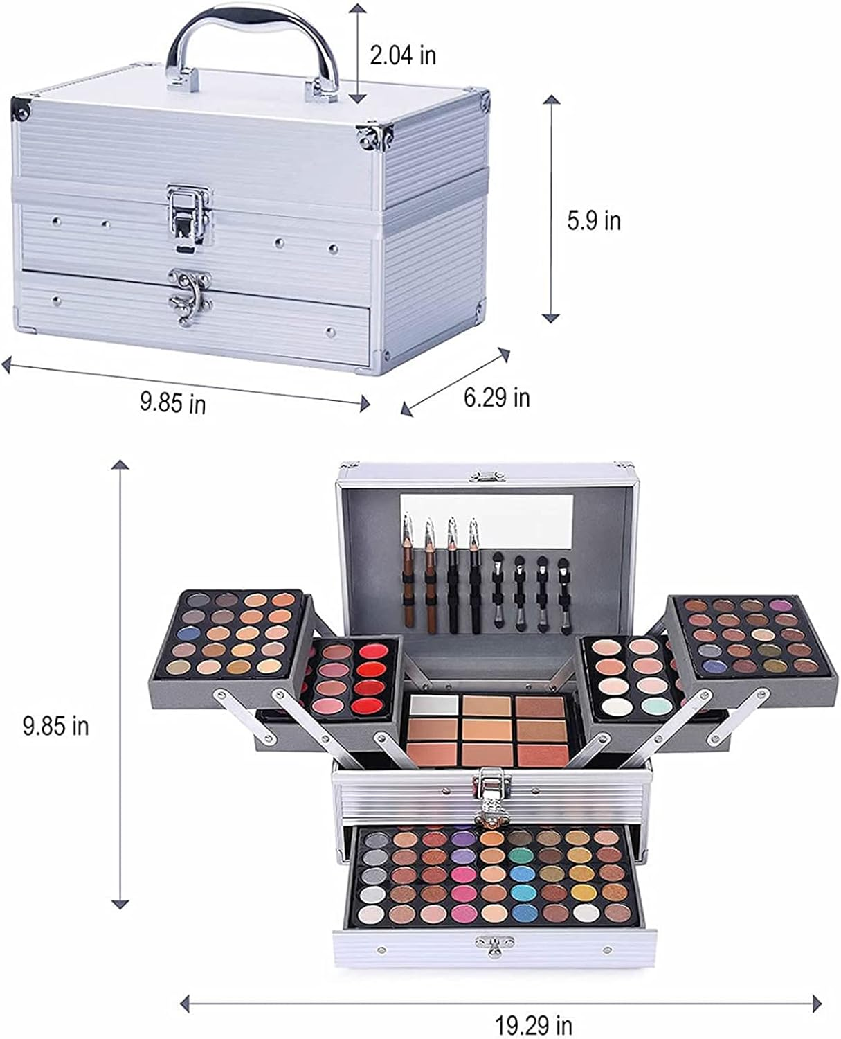 UNIFULL 132 Color All- In- One Makeup for Women Full Kit,Professional Makeup Kit,Makeup Gift Set for Women,Girls&Teens,Include Eyeshadow/Lipstick/Concealer/Lip Gloss/Eyeliner/Mascara（006N2-Silver） image number 2