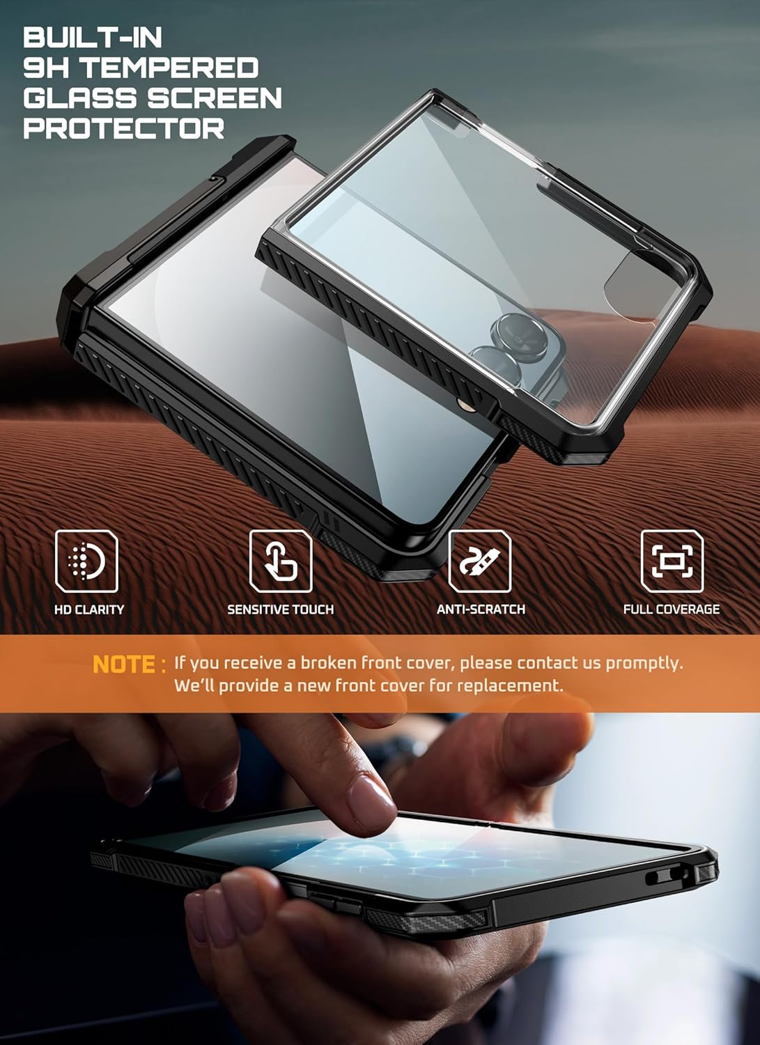 SUPCASE for Samsung Galaxy Z Flip 7 Case with Stand & Front Screen Protector (Unicorn Beetle Grip), [Support Magsafe] [Hinge Protection] Full Body Military-Grade Translucent Back Phone Cover, Black image number 1