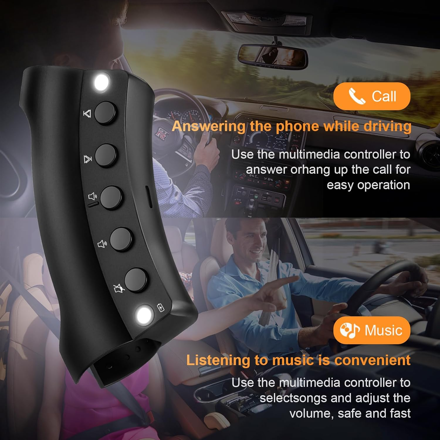 Wireless Steering Wheel Remote Control with Signal Indica for Y-Metdriving Portable Car Stereo and Other Android Car Stereo,With Low Battery Alert,Bluetooth Interface Function Control image number 5