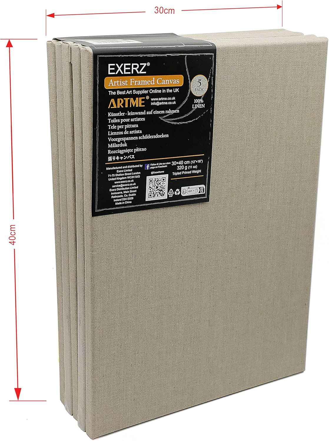 Exerz 30X40Cm Linen Canvas 5Pk - A3 Stretched Canvas Framed 1.7Cm Pre-Stretched Artist Canvas - 280GSM 100% Linen Triple Primed/Acid Free/Medium Grain - Acrylic & Oil Paint image number 2