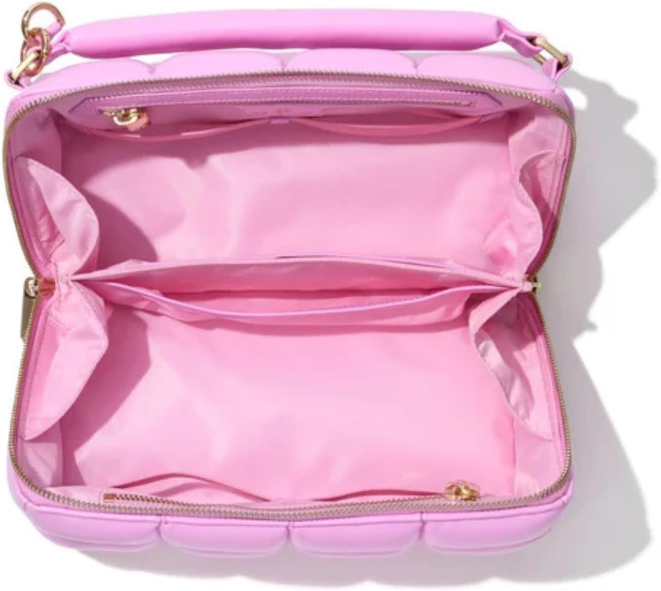 Estetika the Homee Pink Cube Makeup Bag | Award Winning Organizer for Women Large Capacity Travel Case Flat Base, Zip Pockets, Elastic Bands for Beauty Essentials Stylish Storage Pouch 12"L 6"H 5.2"W, image number 3