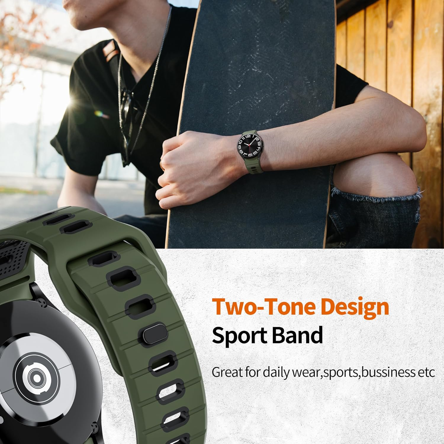 Silicone Band for Samsung Galaxy Watch 7/6/5/4 Band 40Mm 44Mm/Galaxy Watch 6 Classic 47Mm 43Mm/Watch 4 Classic 46Mm 42Mm/Fe 40Mm Men Women, Rugged No Gap Sport Band for Samsung Watch 5 Pro 45Mm image number 6