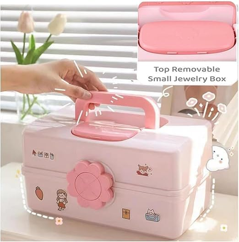 Hair Accessories Organizer for Girls Headbands, Clips, Ties Baby Girl Supplies, Lockable Three-Layer Folding Craft Organizers and Storage Plastic Jewelry Box (34 * 19Cm) image number 6