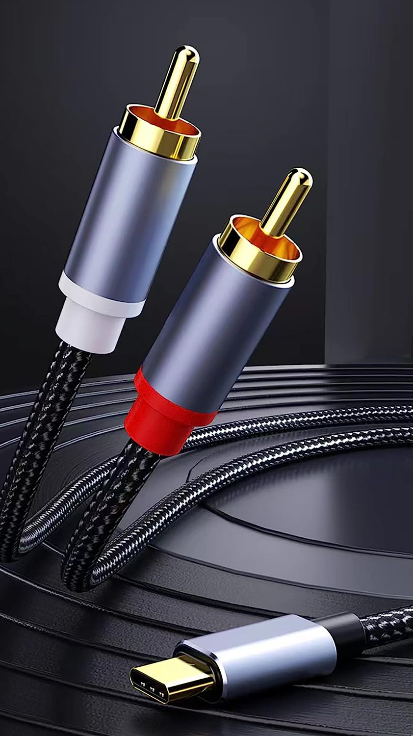 Tunghey USB C to 2 RCA Audio Cable, Type-C to RCA Male to Male Y RCA Splitter, 2RCA Jack USB-C Audio Cable for Phone, Tablet, Home Theater, DVD, Amplifier, Speaker, Car Stereo (5M) - 3M image number 4