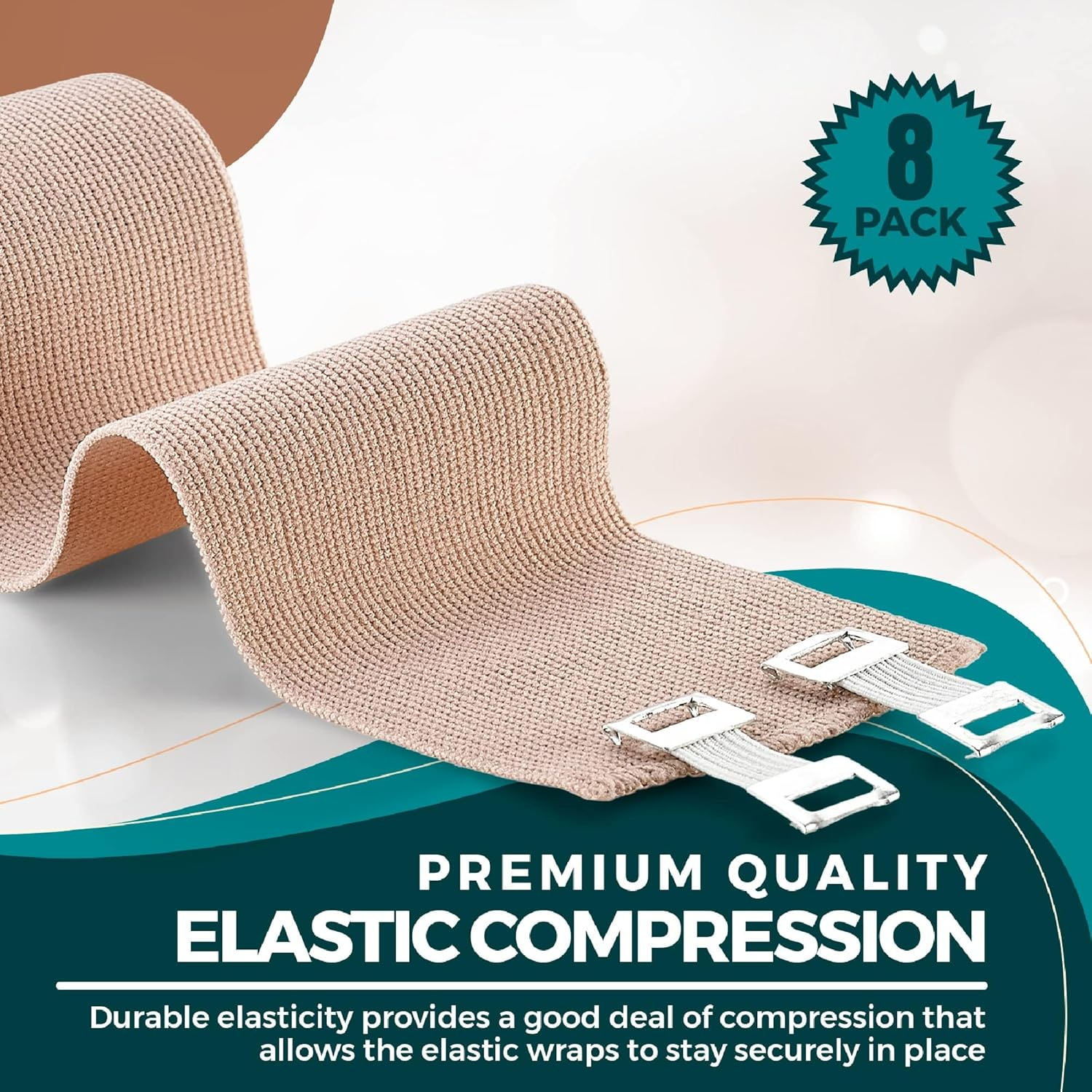 Medca Elastic Compression Bandage Wrap - First Aid Bandages Roll Measures 2", 3", 4", 6" X 5 Ft with 4 Extra Hooks - Athletic Sports Stretch Wraps for Ankle, Wrist, Arm & Leg Sprains (Pack of 8) image number 3