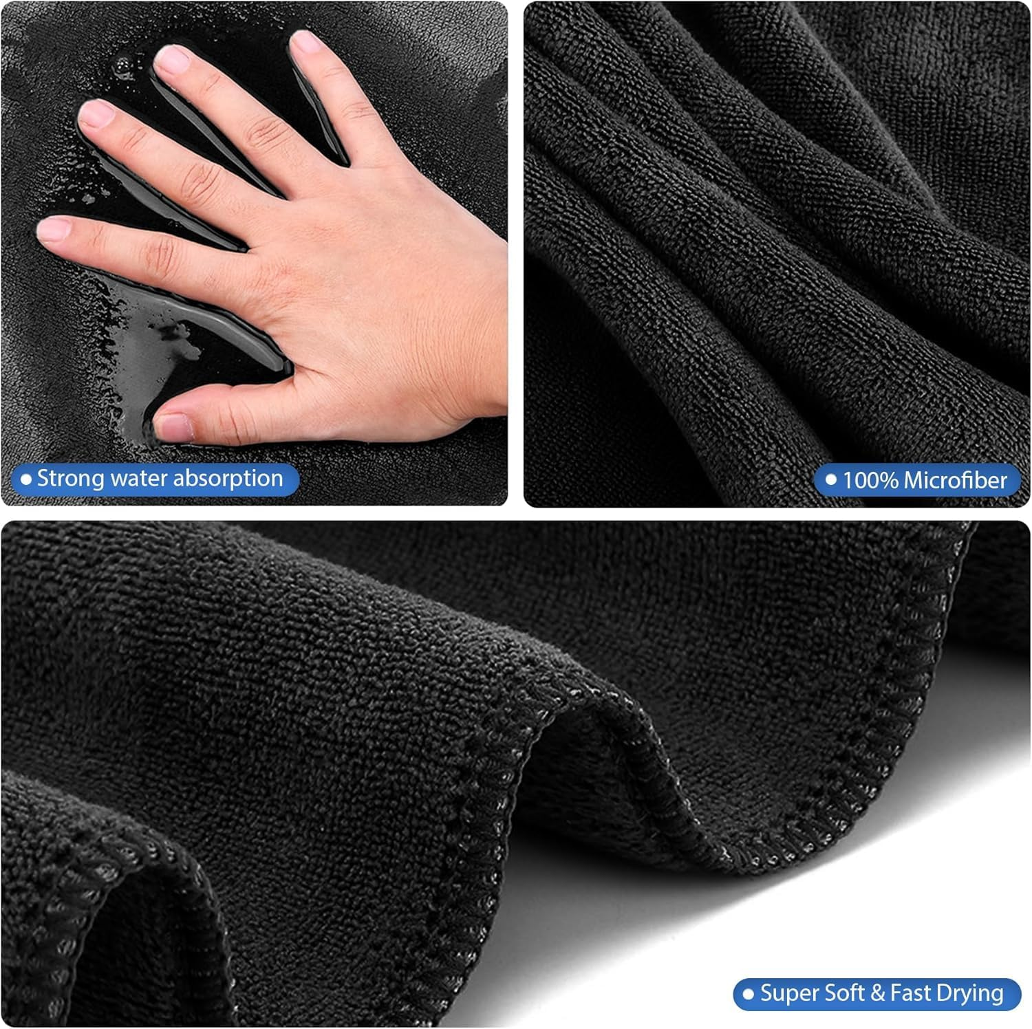 Fitness Towel, 135 X 50 Cm, Sports Towel, Suitable for Fitness Training and Sports, Microfibre, Absorbent and Soft Gym Towels, with Zip Pocket (1, Black) image number 3