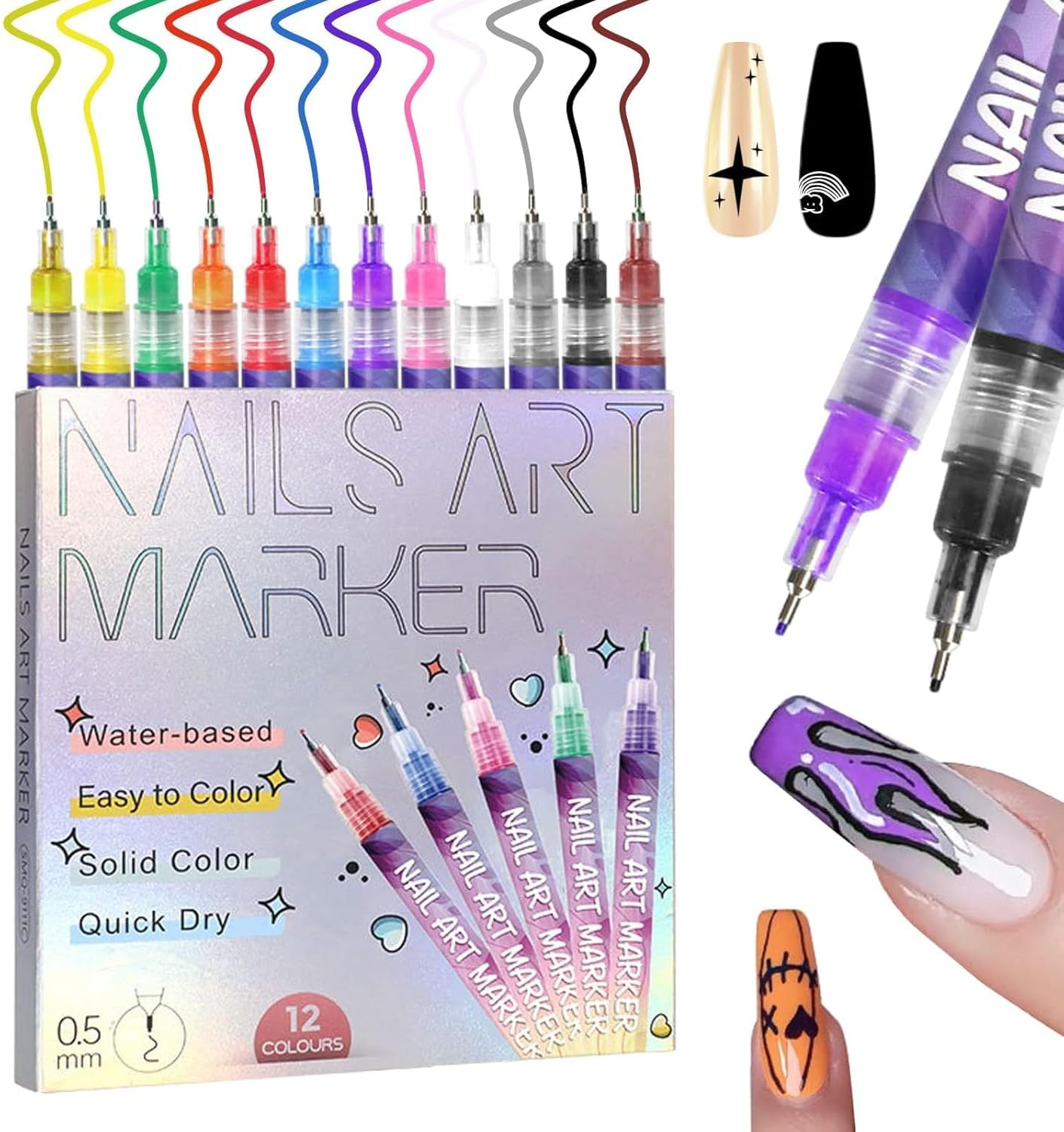 12 Colors Nail Art Pens Set, Nail Doodle Pens for Home Salon, Nail Art Markers Polish Pen, Nails Art Design, Manicure Nail DIY Decoration (1 Set)
