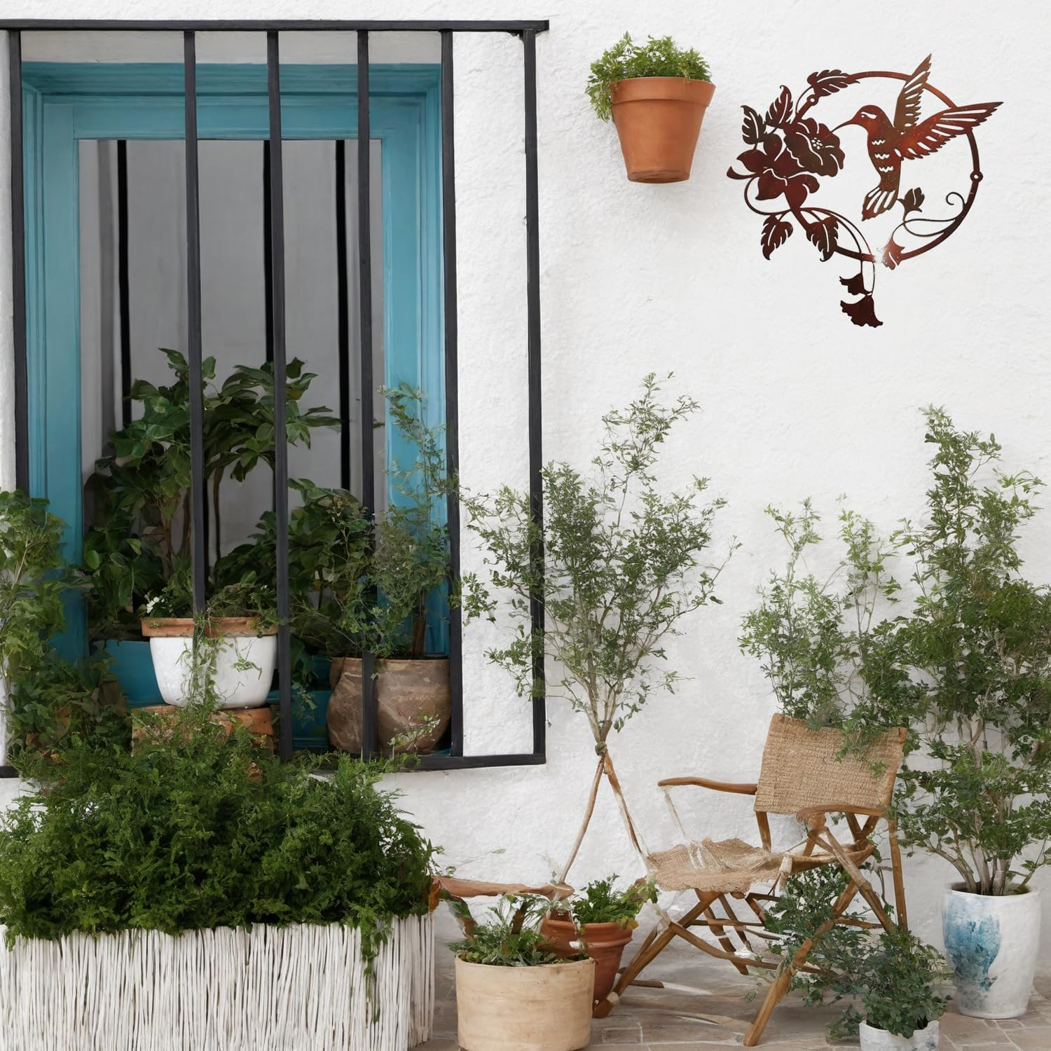 Round Metal Bird Wall Art Decor - Hummingbird Wall Art Silhouette for Your Patio, Garden, and Fence Art Decor, Bird Wall Silhouette Indoor and Outdoor Hanging (Brown) - Yellow image number 6