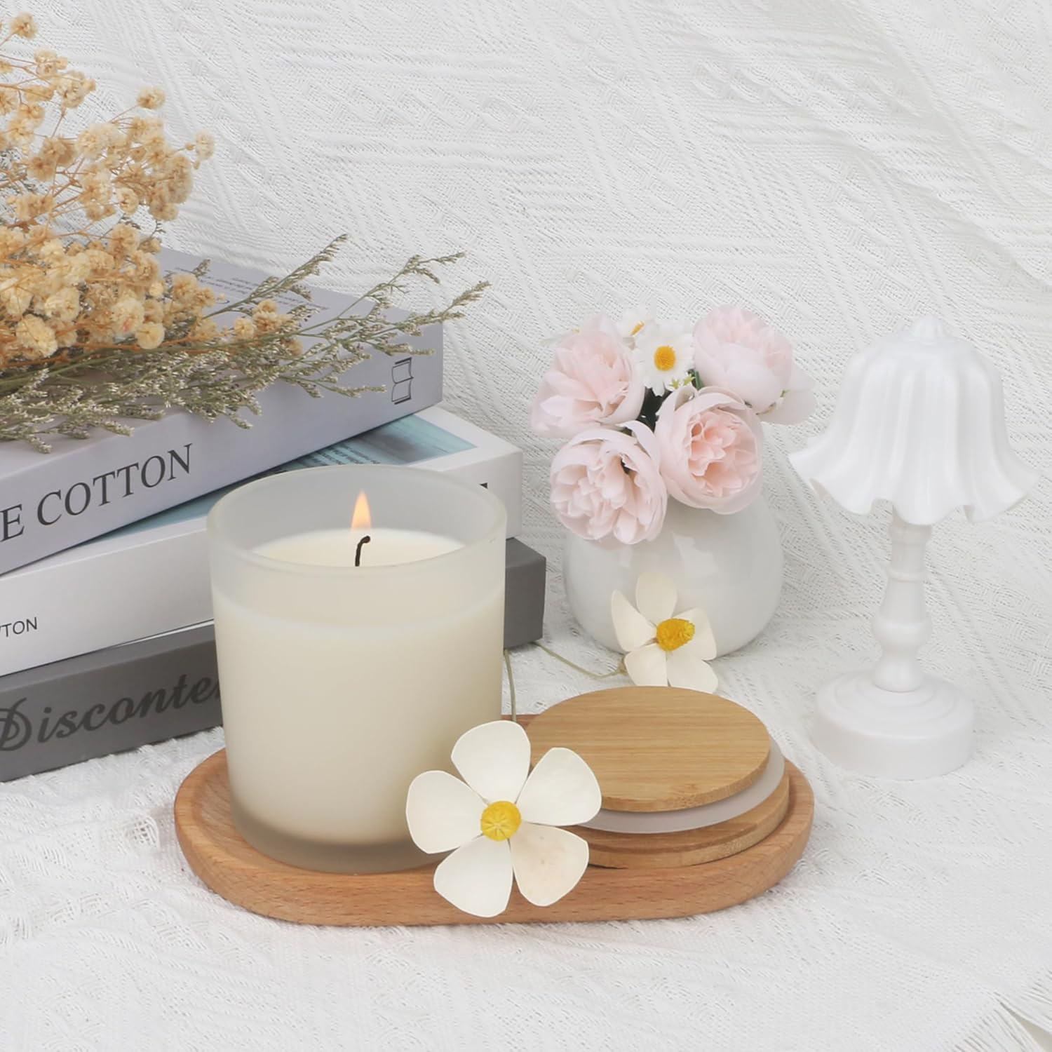 MILIVIXAY 12 Pack 10 OZ Frosted White Thick Glass Candle Jars with Lids - Bulk Empty Candle Jar for Making Candles - Spice, Powder Containers.