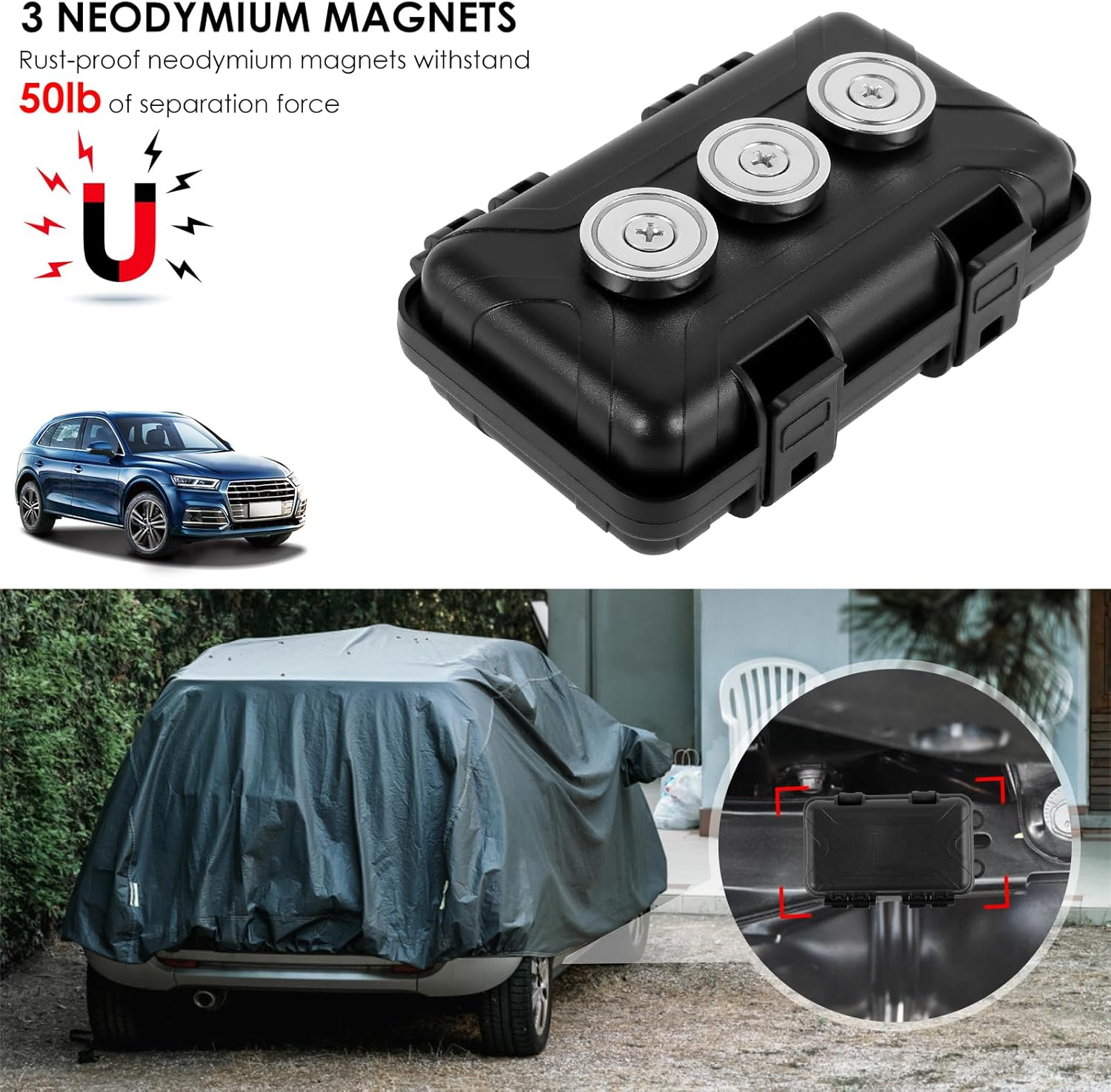 PHWRECZ 1Pc/2Pcs Magnetic Key Holder under Car Hide Key Box with Strong Magnet, Waterproof, Secure, Versatile, Black, 4.33X2.56X1.38 Inches - 2Pcs image number 6